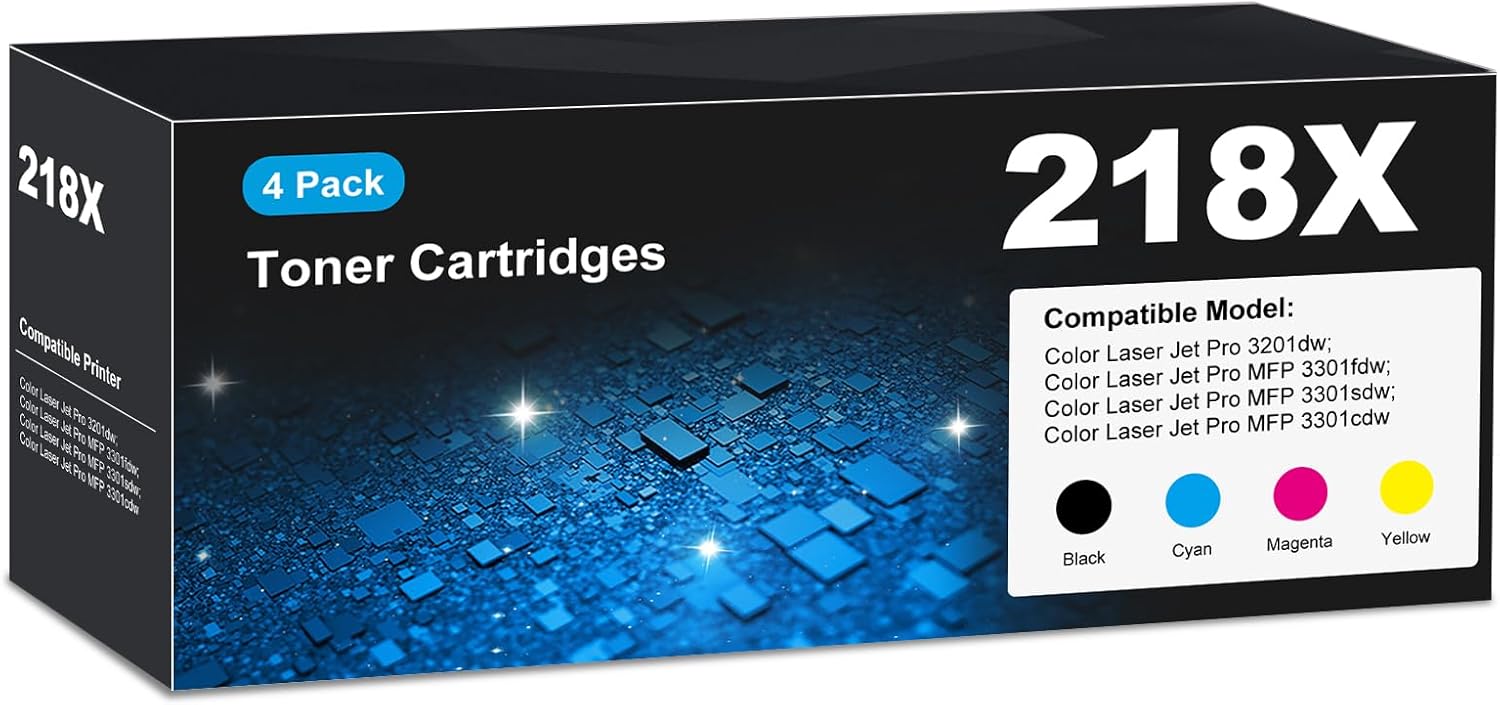 218X Toner Cartridges 3301sdw 3301fdw 3201dw for HP 218X 218A toner Cartridge 4 pack, 3301sdw 3301fdw 3201dw Toner Cartridge, HP218X 218 Toner for Color LaserJet Pro MFP 3301sdw 3301fdw 3201dw 3301cdw