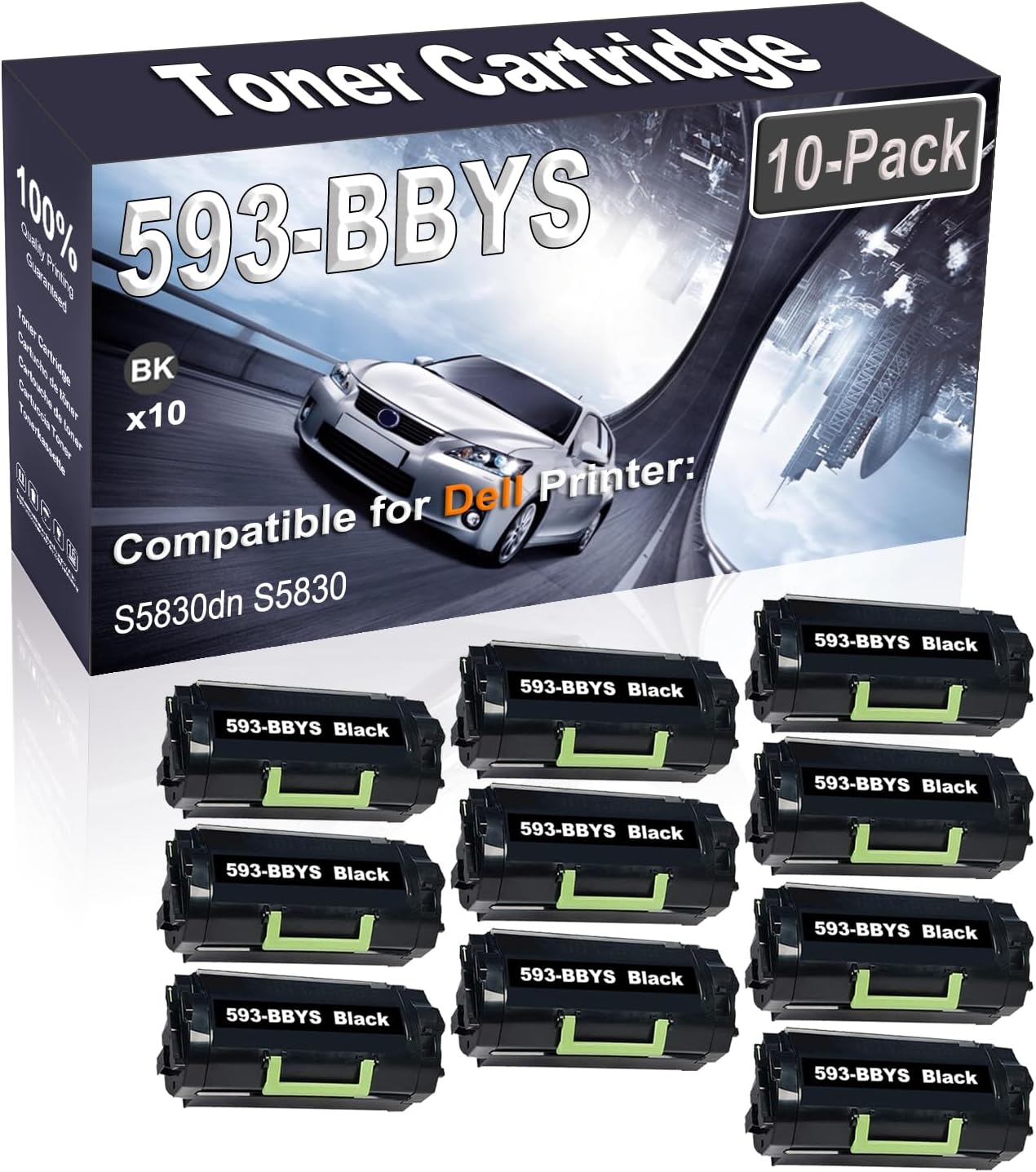10-Pack (Black) Compatible S5830dn S5830 Laser Printer Cartridge (High Capacity) Replacement for Dell 593-BBYS X68Y8 2JX96 Printer Cartridge