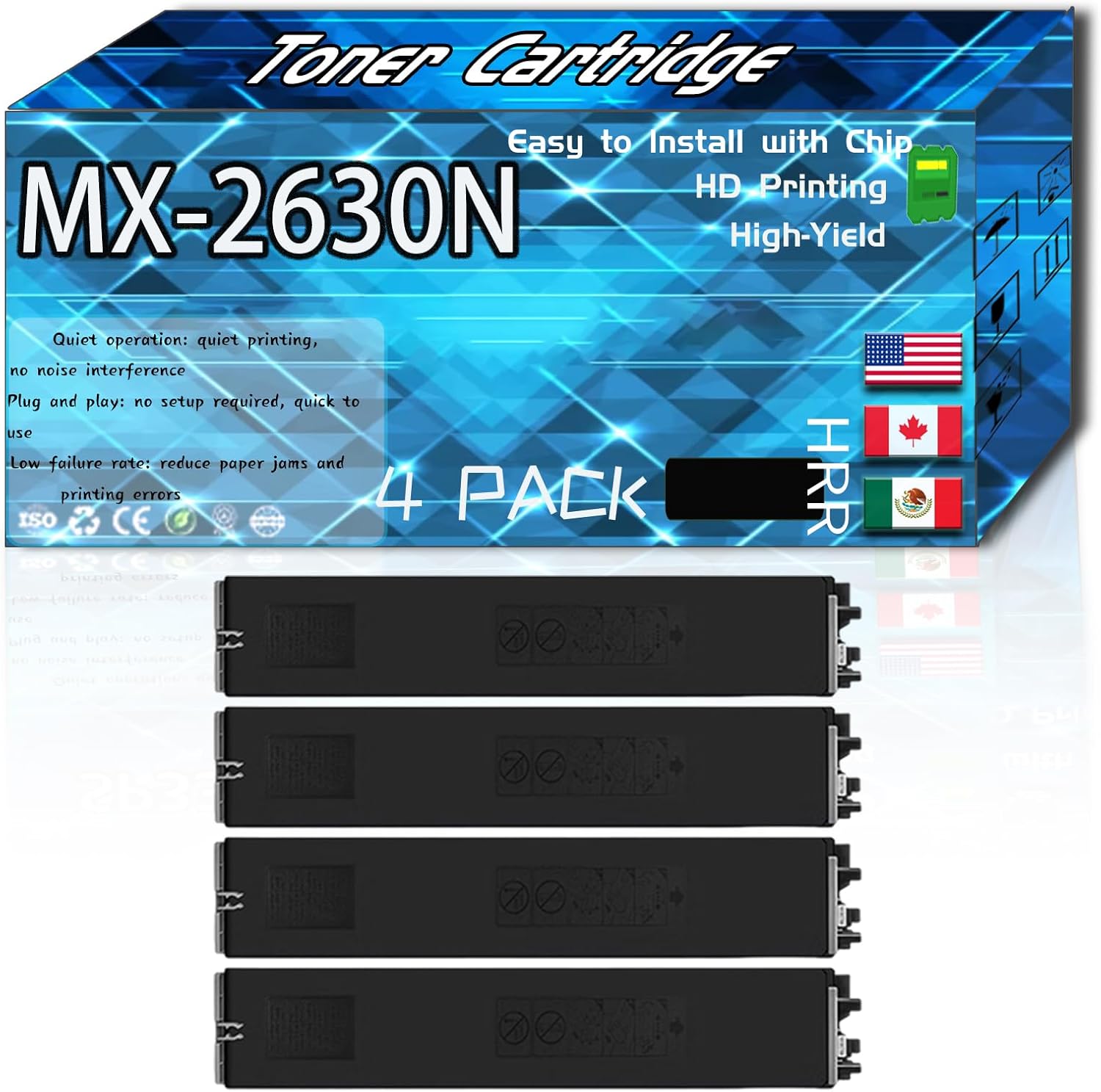 CEECN Compatible for Sharp MX-2630N Replacement Toner Cartridge Used with MX-4071 MX-5050N MX-5050V MX-5051 MX-5070N MX-5070V Printers, High Production Multiple Options (4 Pack Black)