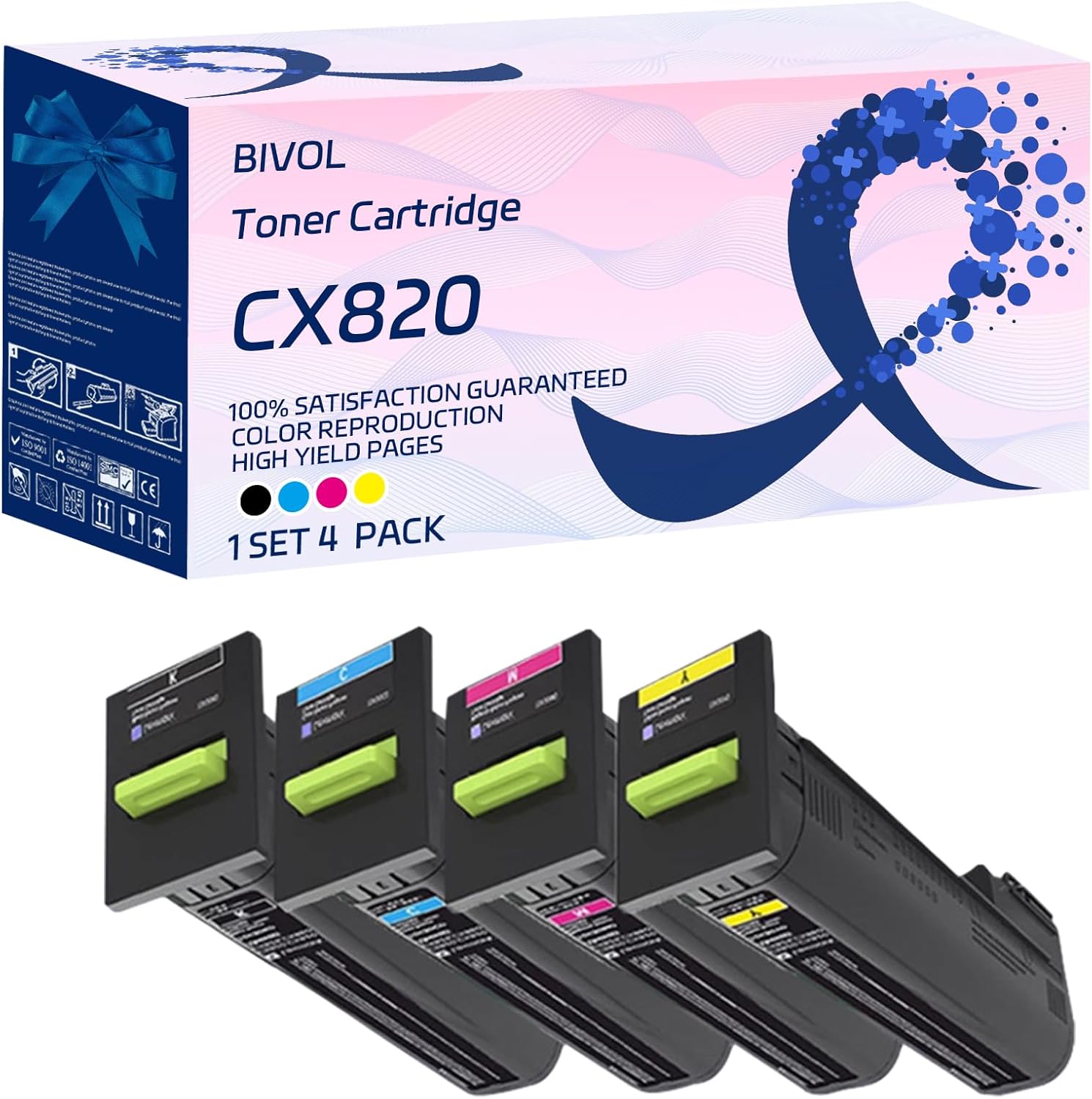 CX820 Toner Cartridge Compatible for Lexmark CS820 CX820 CX860dte CS820dte CX825 CX860 CX820dtfe CX825dtfe Printers, with Chip, High Yield 8000 Pages, Vivid Colors (Multicolor)