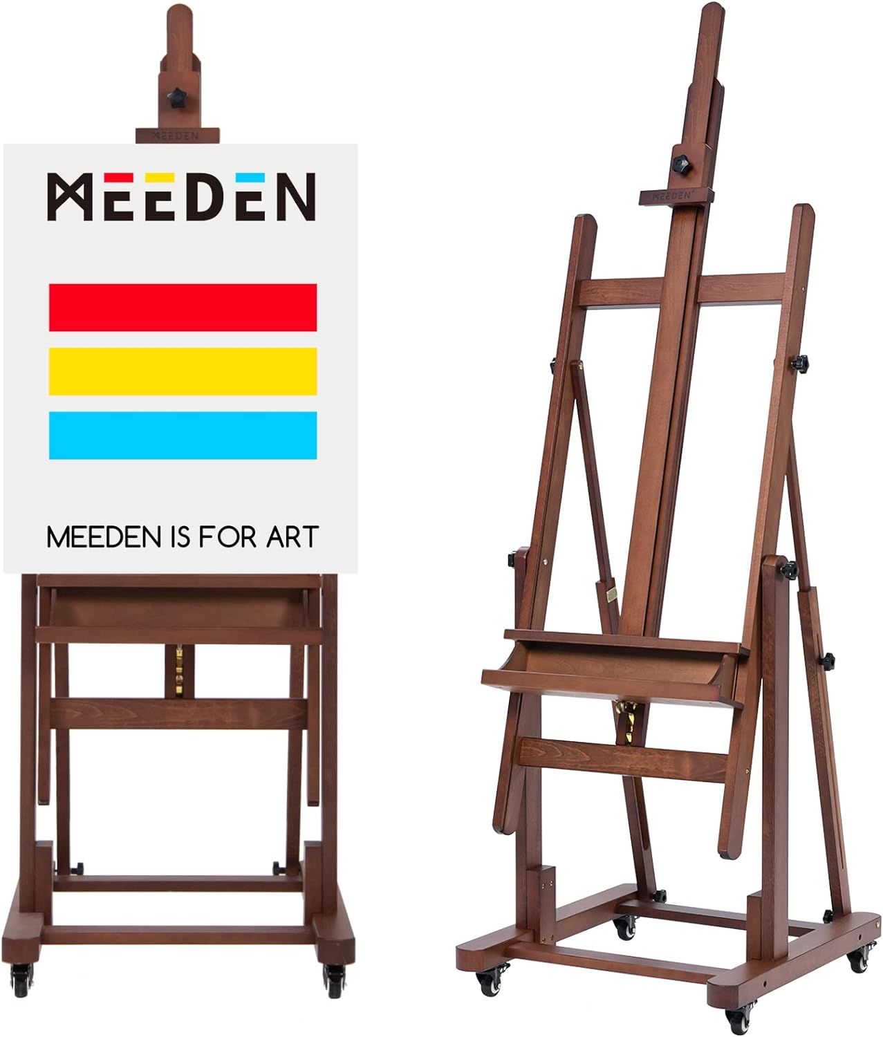 MEEDEN Extra Large H-Frame Studio Easel - Solid Beech Wooden Artist Professional Heavy-Duty Easel, Painting Art Easel Stand with 4 Premium Locking Silent Caster Wheels, Hold Max 82