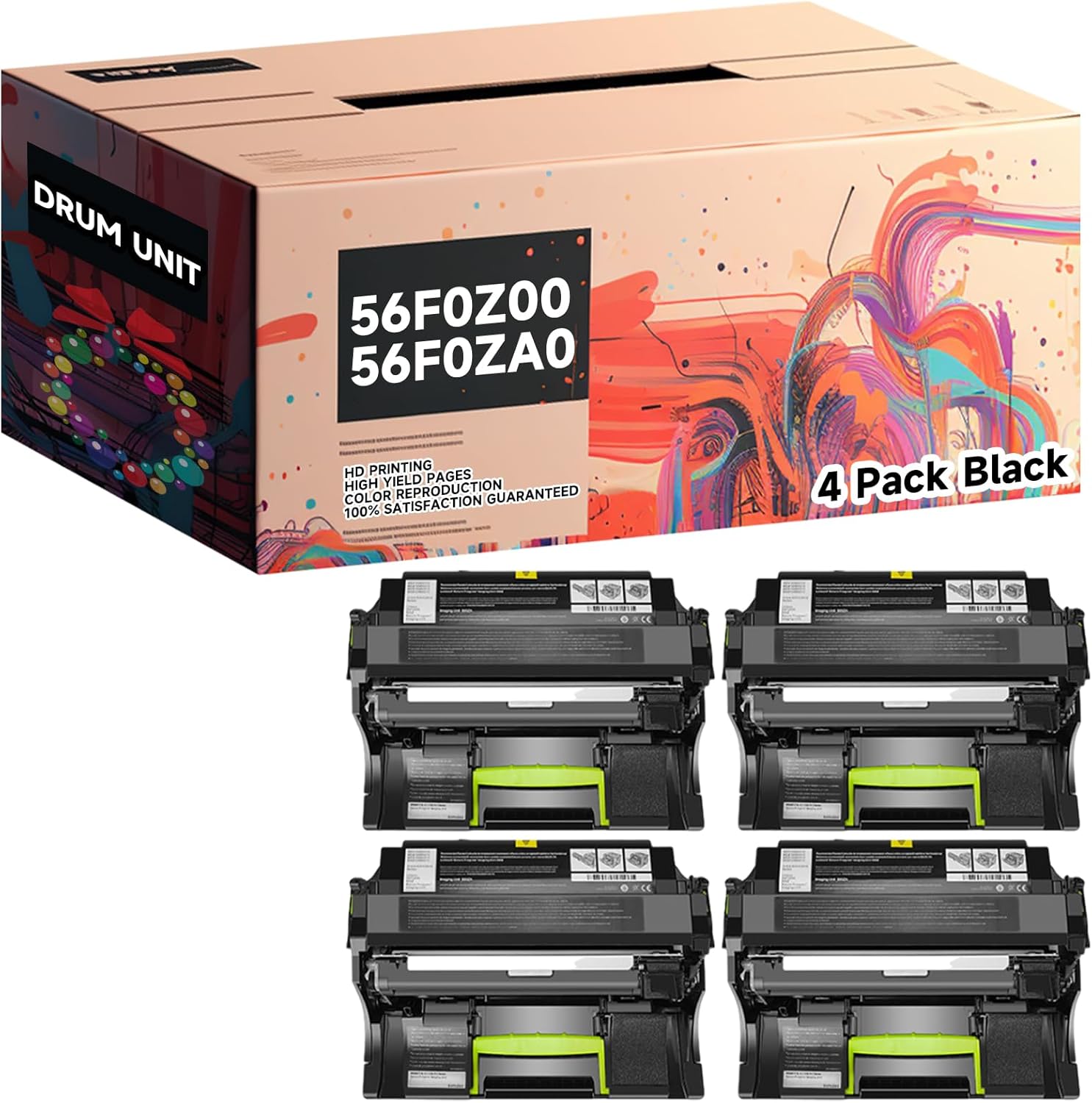 Compatible with Lexmark Optra SC1275 XM1242 XM1246 XM3250 Black Drum Unit, 56F0Z00 56F0ZA0 Drum Cartridges, High Yield 61000 Pages Affordable Reliable (4 Pack Black)
