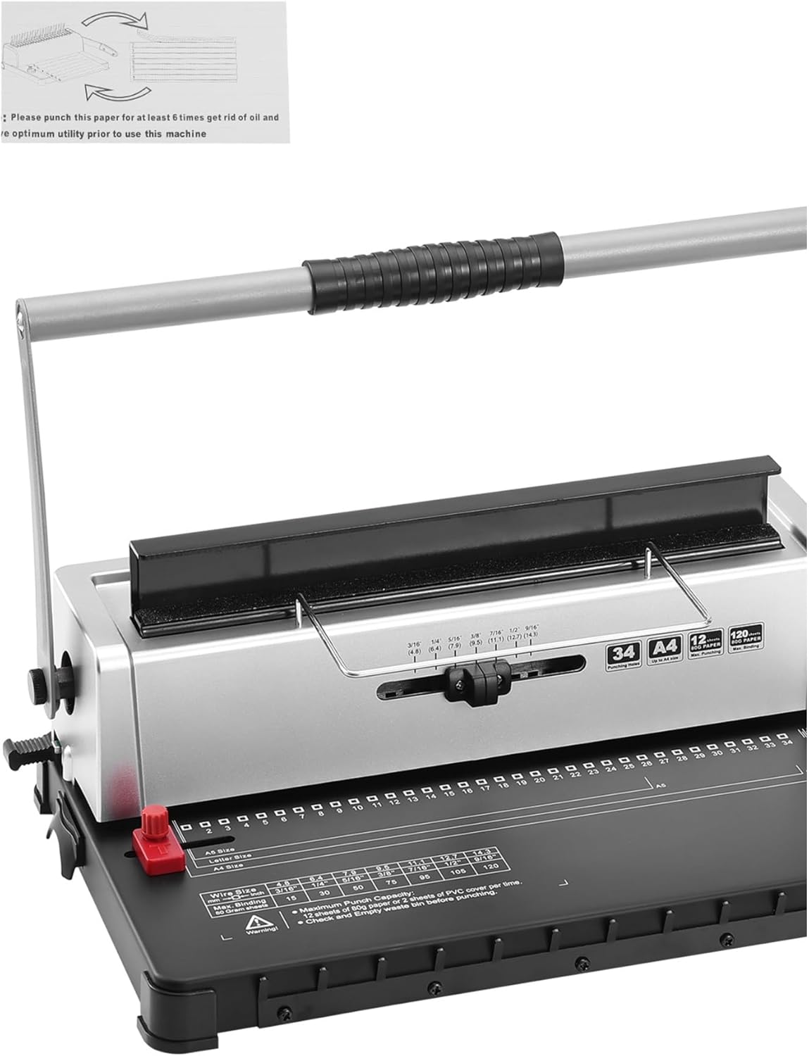 Binding Machines, Coil Spiral Binding Machine Manual Book Maker 34-Holes Binding 120 Sheets Punch Binder with Adjustable Coil Binding Spines