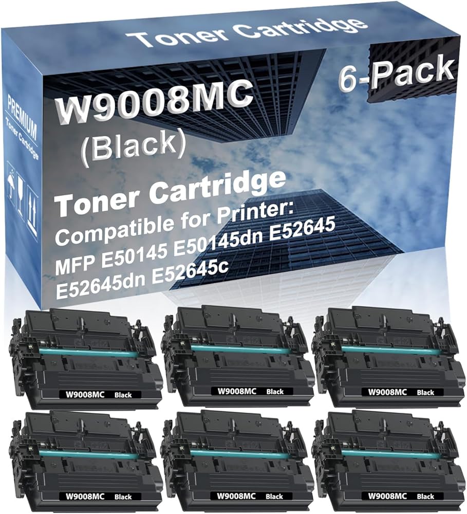 6-Pack Compatible High Yield E50145 E50145dn E52645 E52645dn E52645c Printer Cartridge Replacement for W9008MC Toner Cartridge (Black)