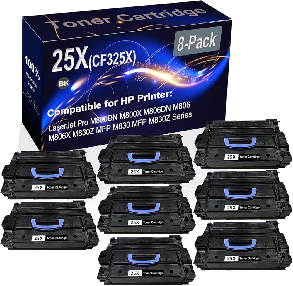 8-Pack (Black) Compatible M806 M806dn M806x+ M830 M830 MFP M830z M830z+NFC Laser Printer Cartridge (High Capacity) Replacement for HP 25X CF325X Printer Cartridge