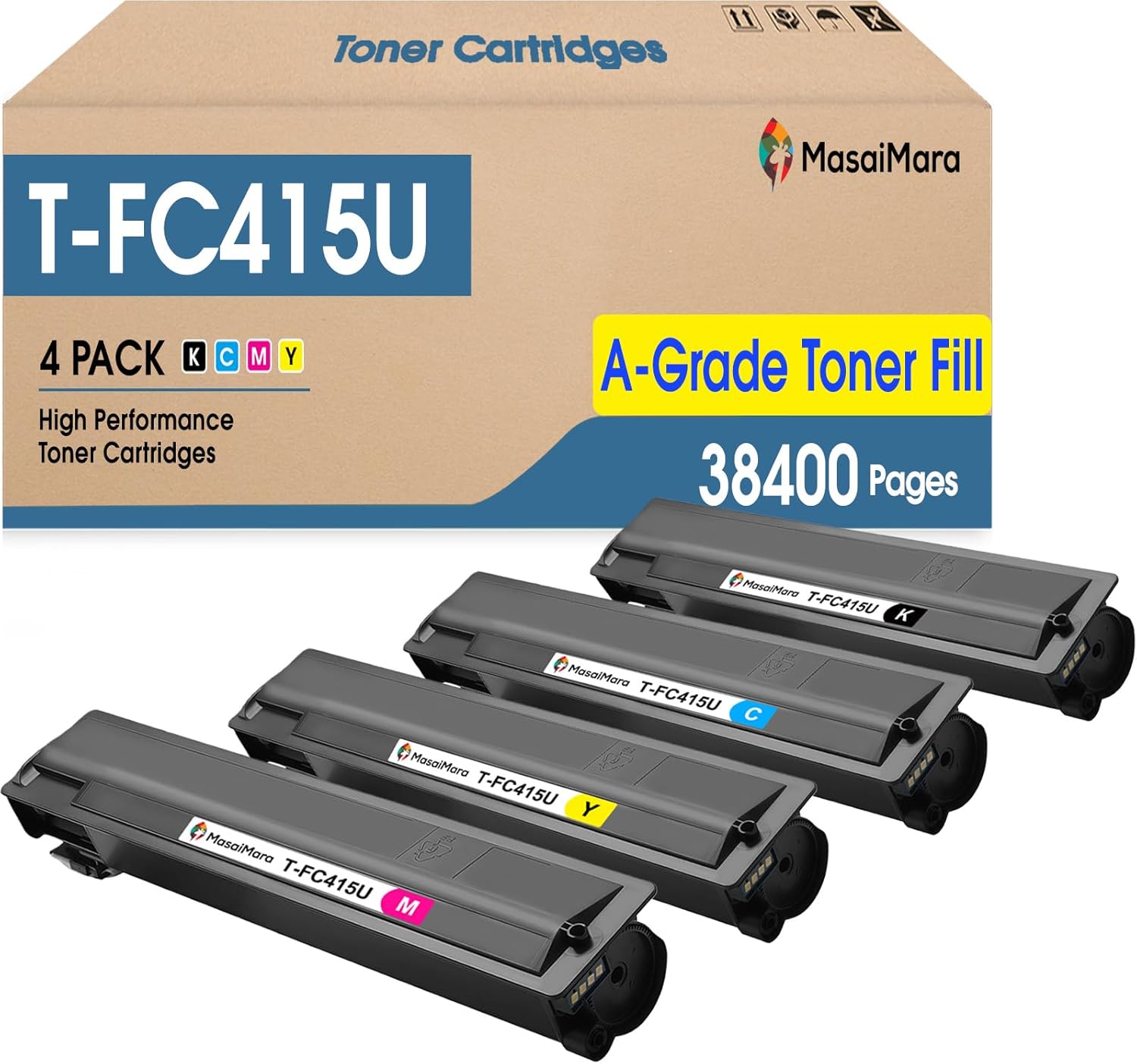 MasaiMara T-FC415U TFC415U T-FC415U-K T-FC415U-C T-FC415U-Y T-FC415U-M Compatible High Yeild Toner Cartridge Replacement for Toshiba E-Studio 2515AC 3015AC 3515AC 4515AC 5015AC Printer