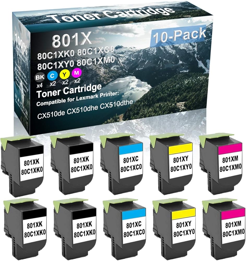 Credibility Store 10 Pack (BK+C+Y+M) Compatible 801X | 80C1XK0 80C1XC0 80C1XY0 80C1XM0 Laser Printer Toner Cartridge High Yield Use for CX510de CX510dhe CX510dthe Printer
