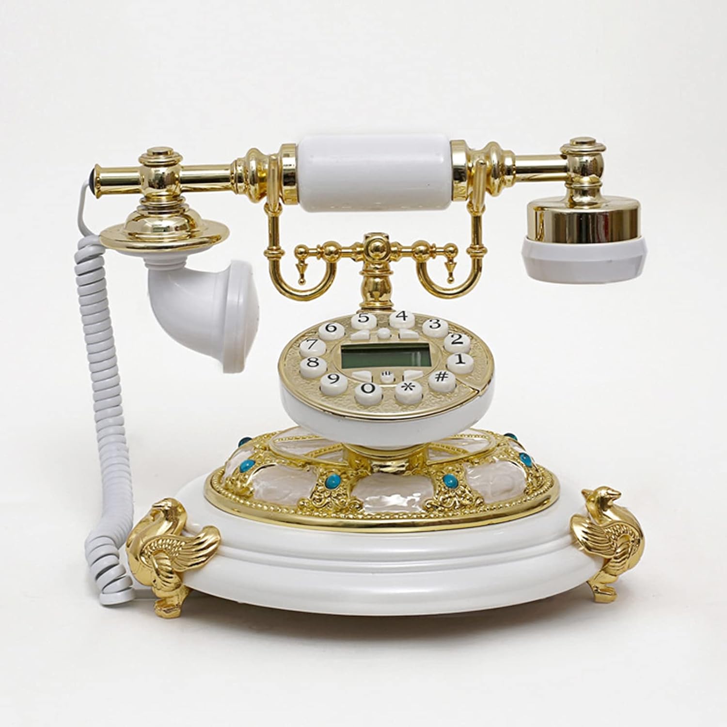 Retro Phone Landline Multifunctional Vintage Antique Digital Decoration Fixed Telephone Three-Dimensional Carved Old-Fashioned Desktop Button Phone for Home Hotel Office B (A)