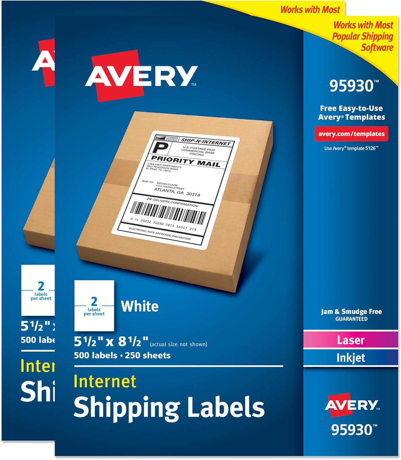 Avery Half Sheet Shipping Labels, 5.5