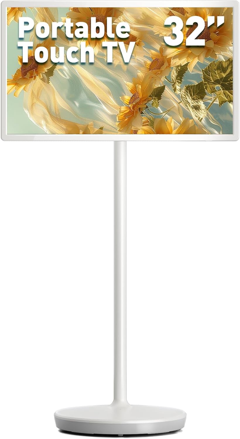 KEFEYA 32-Inch Portable TV with Touch Screen | 6GB RAM + 128GB Storage | 1080P Full HD Portable Monitor with Built-in 8-Hour Battery | Android 13 OS | Rolling TV on Wheels | Remote Control