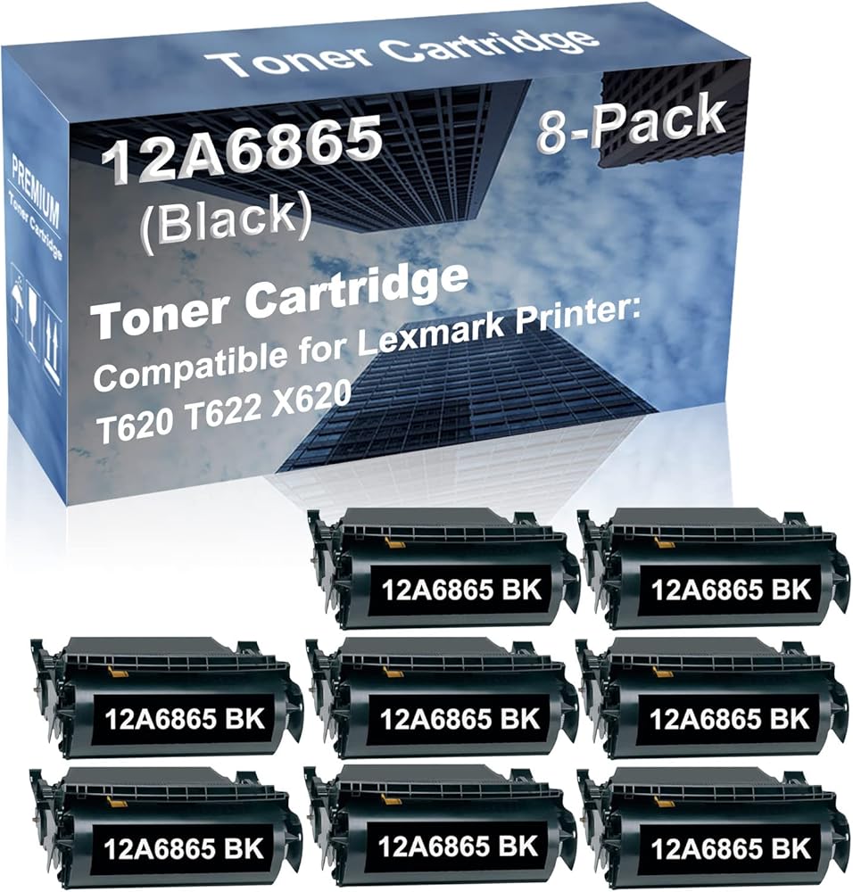 8-Pack Compatible High Yield T620 T622 X620 Printer Cartridge Replacement for Lexmark 12A6865 Toner Cartridge (Black)