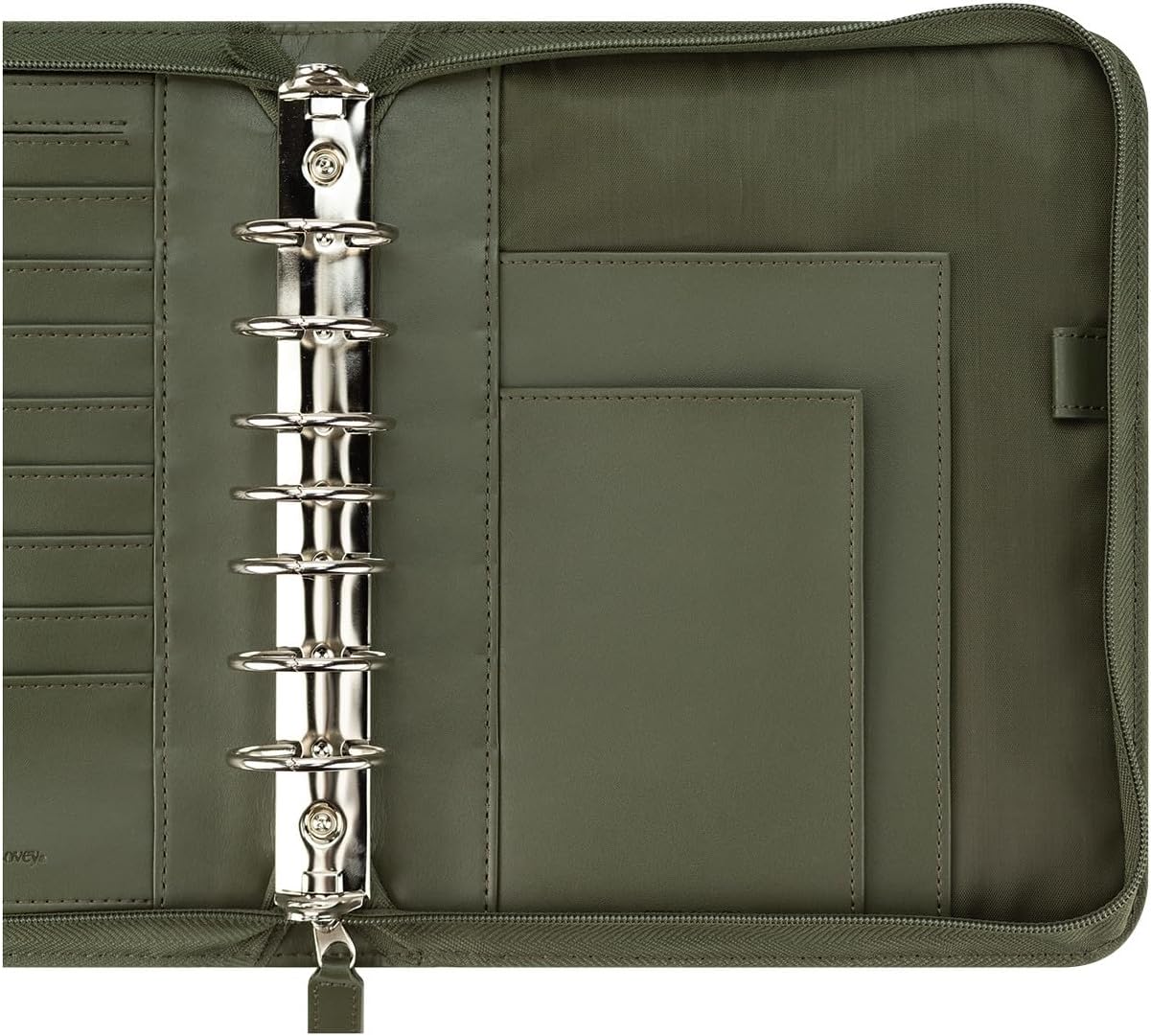 FranklinCovey - FC Signature Ring-Bound Binder for FranklinCovey Planners | Leather - Zipper Binder (Classic, Olive)