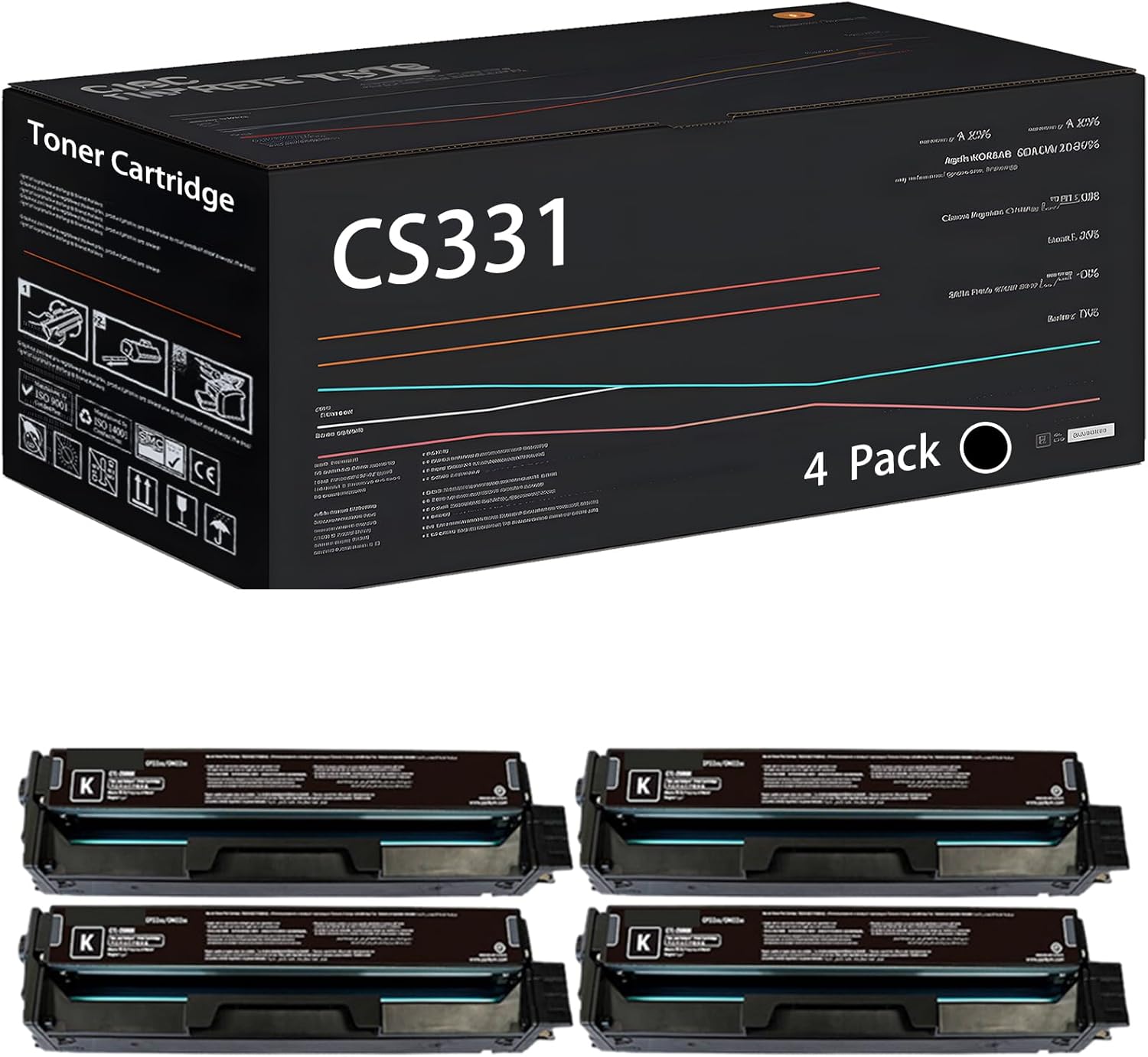 UVUMB Compatible with Lexmark CS331 Toner Cartridge Work for Lexmark CS431dw CX331adwe CX431adw Printers, with Chip, High Yield 4500 Pages, High-Definition Printing (4 Pack Black)