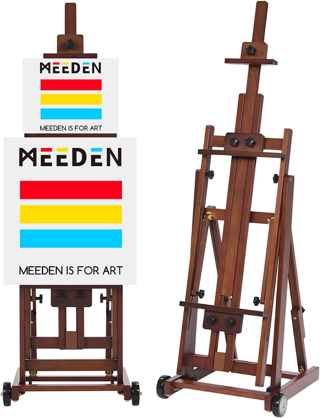 MEEDEN Studio H-Frame Easel -Adjustable Beech Wood Studio Art Easel, Painting Floor Easel Stand, Movable and Tilting Flat Available, Holds Canvas Art up to 77
