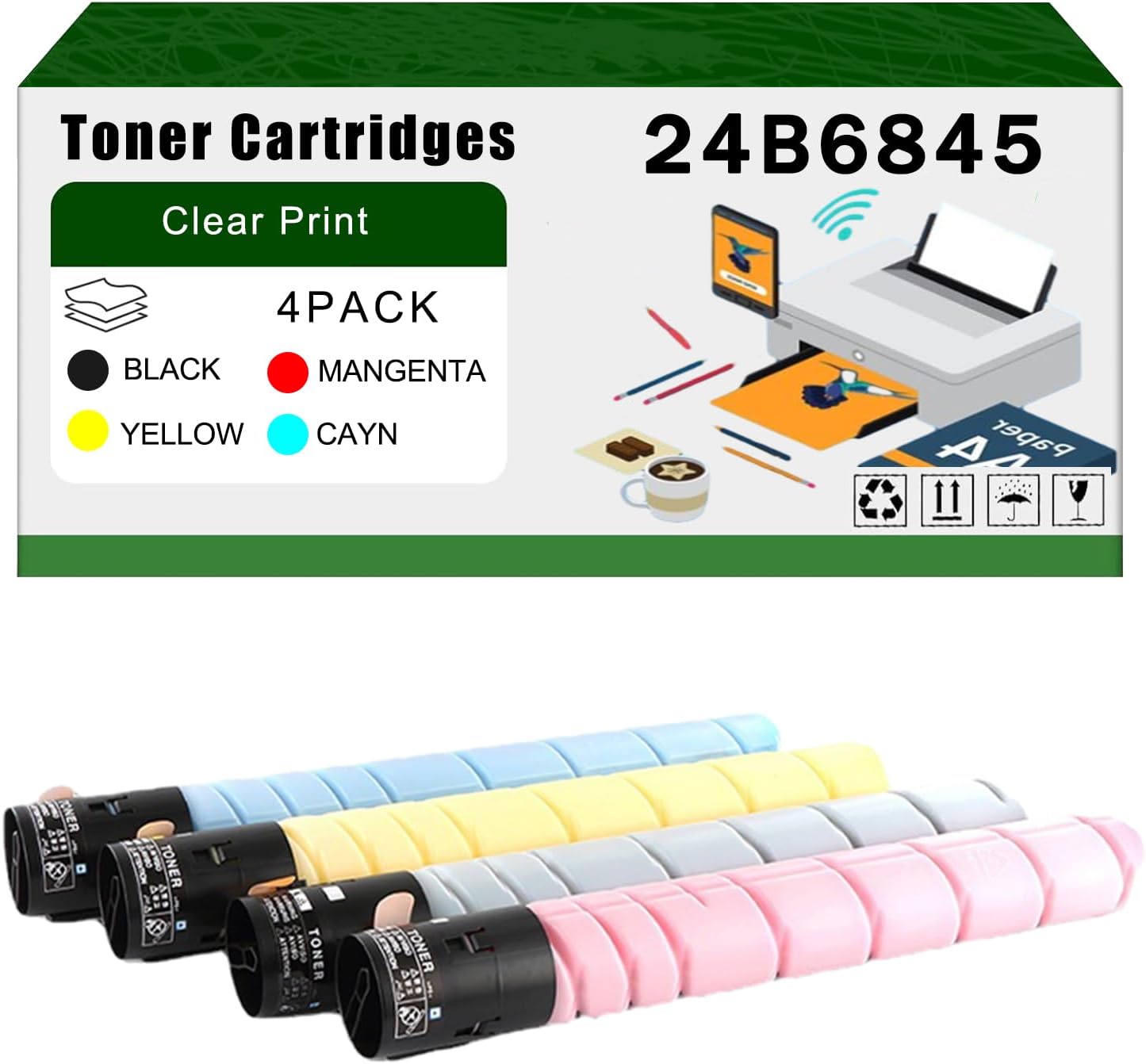 Compatible for Lexmark 24B6845 Toner Cartridges 24B6842 24B6843 24B6844 C9235 XC9225 Printers, High Yield 40000 Pages Bright Clear Colors (4-Pack BK/C/M/Y)