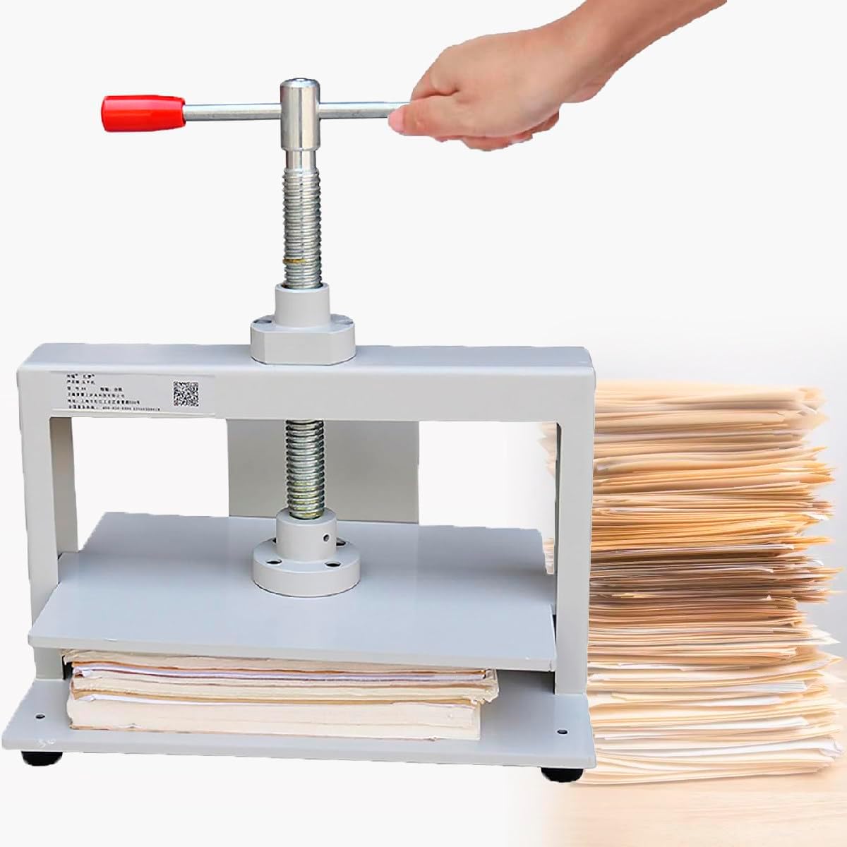 XUXIAO Book Press Machine Manual Flattening Machine Hand Wheel Papers Flattening Machine, for Bookbinding, Invoice Banknotes Books Stamps