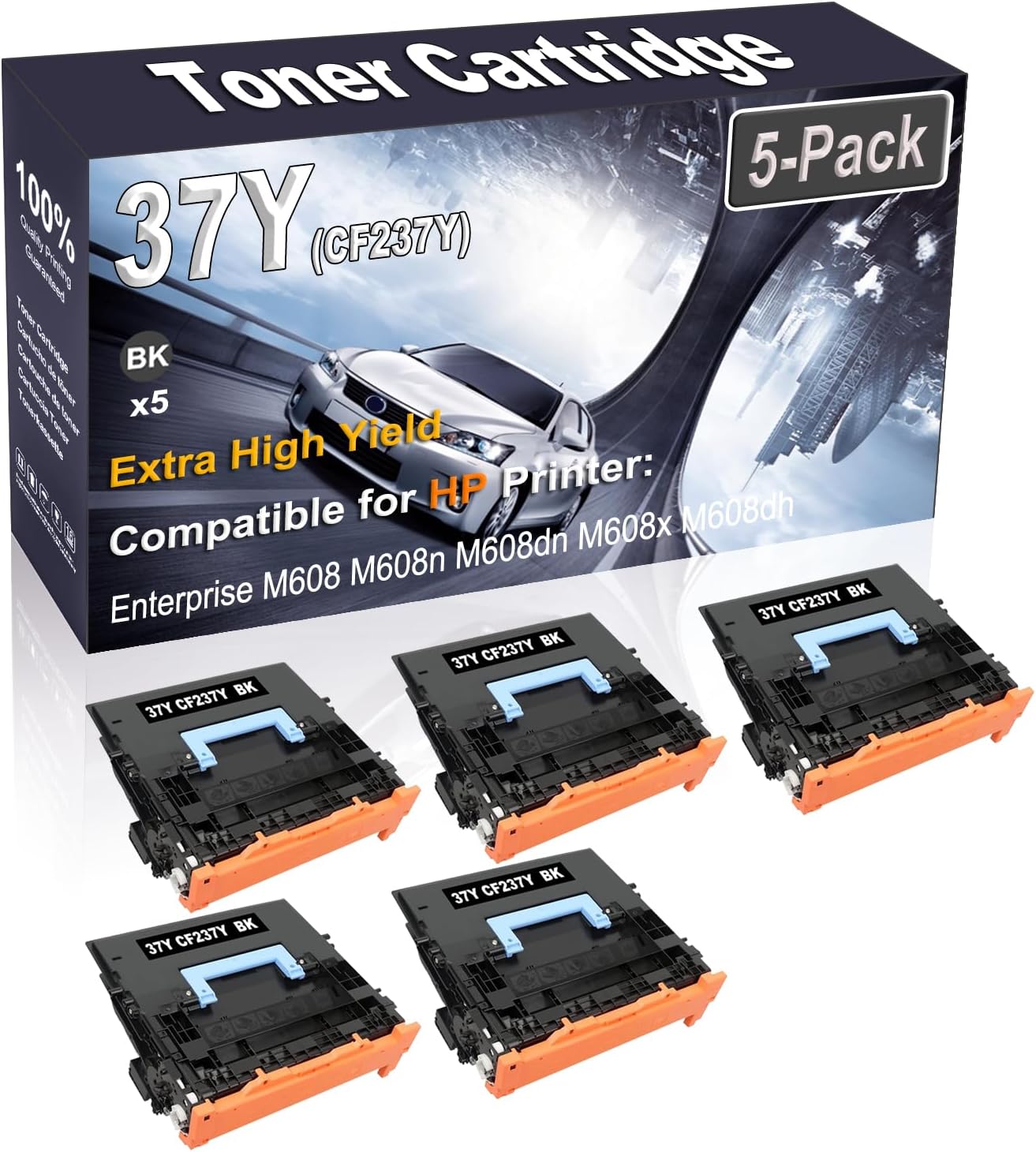 Kolasels 5-Pack (Black) Compatible Enterprise M608 M608n M608dn M608x M608dh M609 M609x Laser Printer Cartridge (High Capacity) Replacement for 37Y CF237Y Printer Cartridge