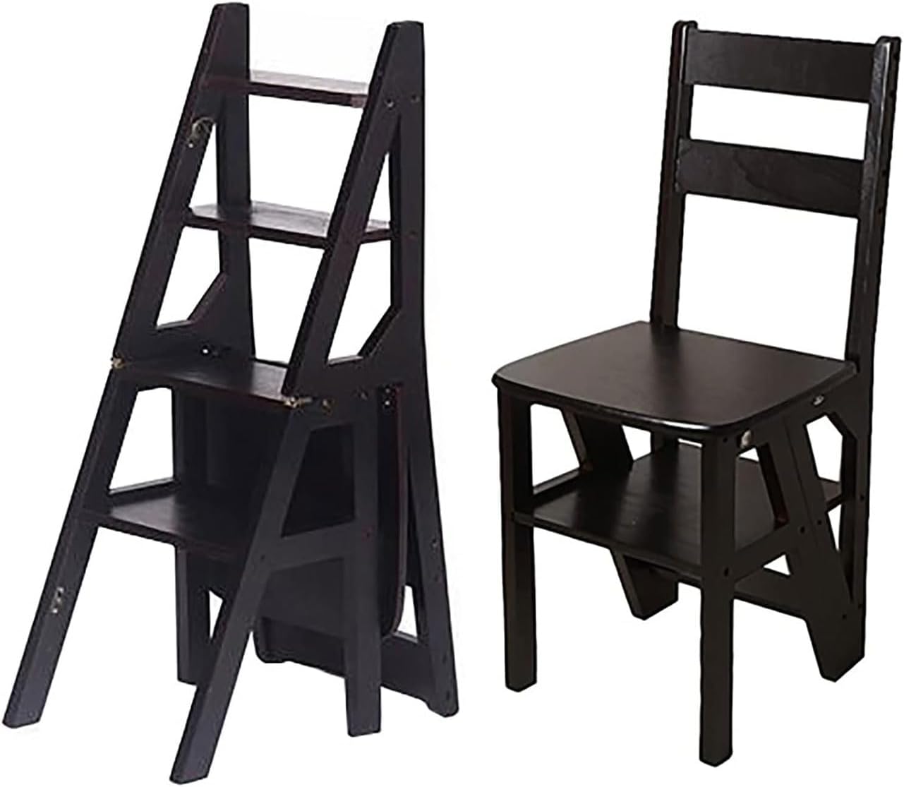 SYALEO Wooden Bookshelf Folding Library Ladder Chair Multifunctional Bookcase 2 in 1 Wood Step Stool Lightweight Portable Storage Shelf Flower Display Stand for Home