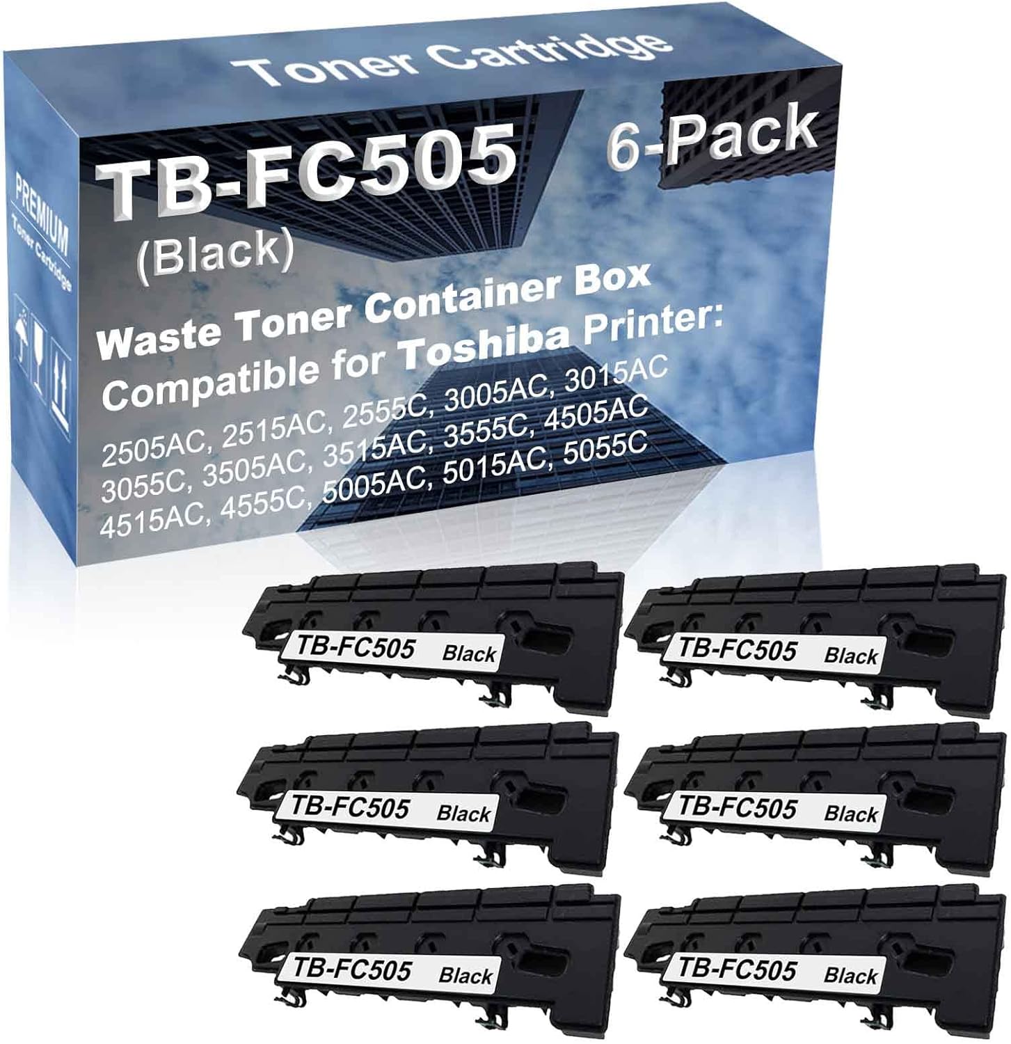 6-Pack Compatible High Capacity TB-FC505 TBFC505 Waste Toner Container Box use for Toshiba E-Studio 2505AC, 2515AC, 2555C, 3005AC, 3015AC Printer (Black)
