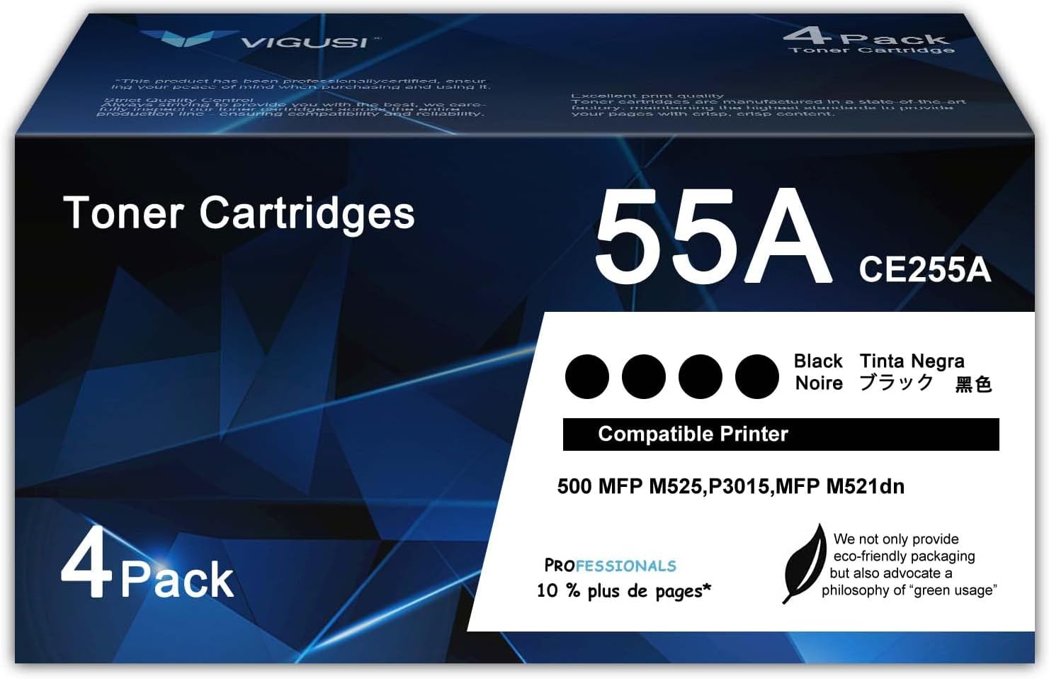 CE255A 55A Toner Cartridges (Black, 4-Pack) Compatible Replacement for HP 55A CE255A P3015 with P3011 P3015d P3015x P3015dn P3016 Pro 500 MFP M521dn M521dw M521 Printer