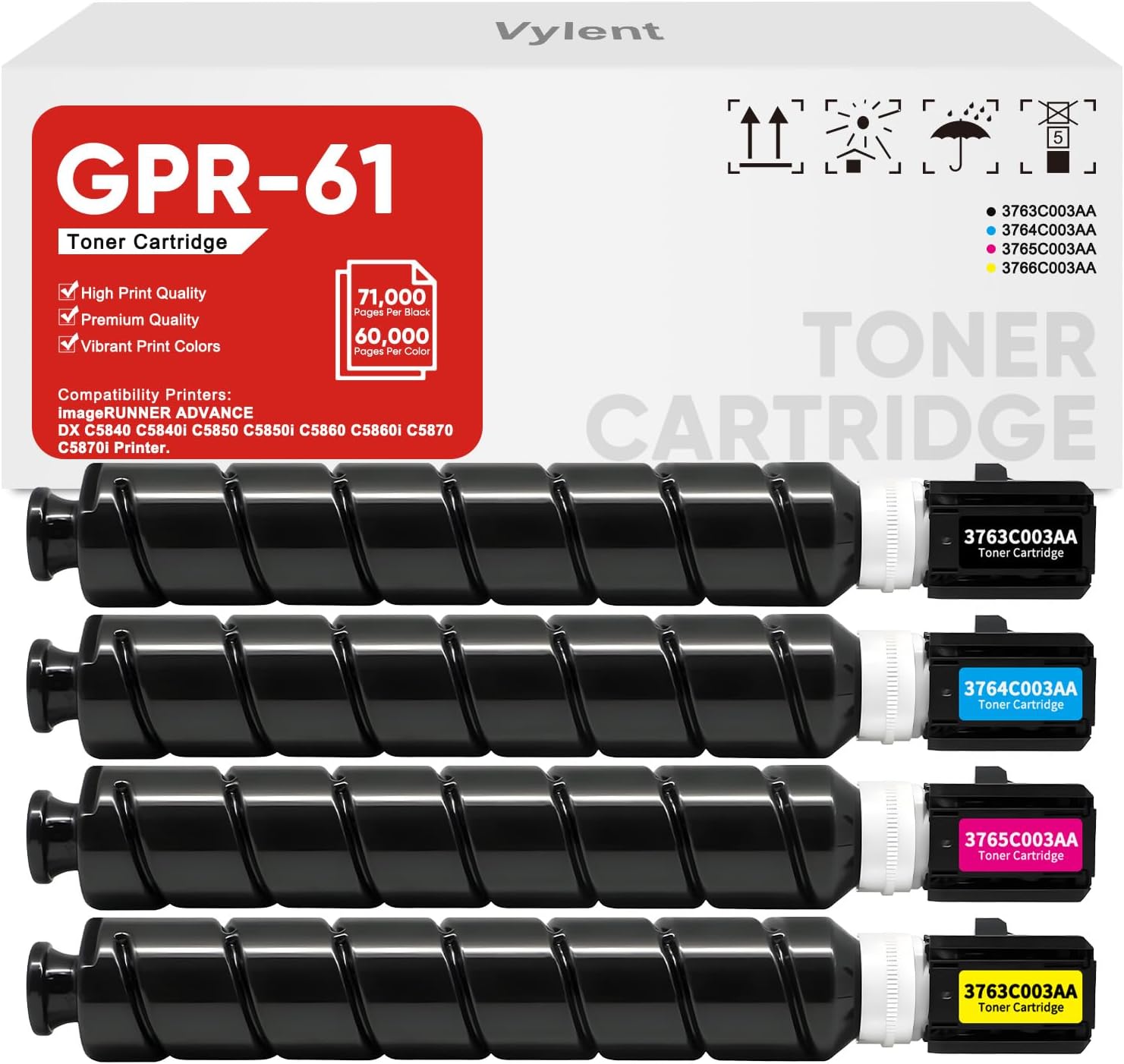 GPR-61 Toner Cartridges GPR61 High Yield Replacement for Canon GPR-61 Toner Cartridge for imageRUNNER Advance DX C5840 C5840i C5850 C5850i C5860 C5860i C5870 C5870i Printer Ink 4-Pack (BK/C/M/Y)
