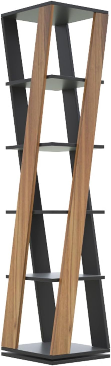 ZLGONRL Vertical Rotating Bookshelf 5 Tier, Book Case Floor Standing, Storage Display Rack Floor Standing Bookcase (Black)