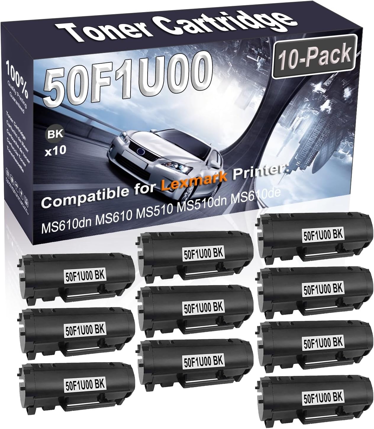 Kolasels 10-Pack (Black) Compatible High Yield 501U 50F1U00 Printer Cartridge use for MS610dn MS610 MS510 MS510dn MS610de Printer