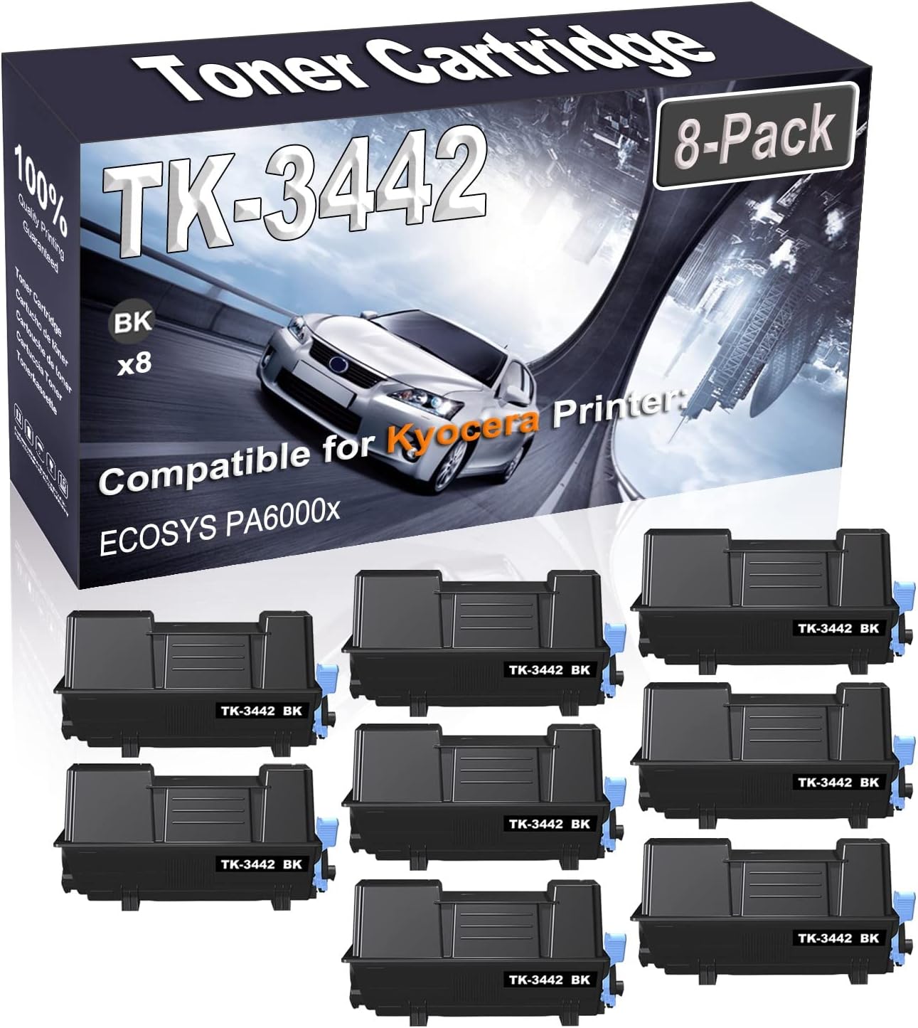 Kolasels 8-Pack (Black) Compatible ECOSYS PA6000x Laser Printer Cartridge (High Capacity) Replacement for Kyocera TK-3442 TK3442 | 1T0C0T0US0 Printer Cartridge