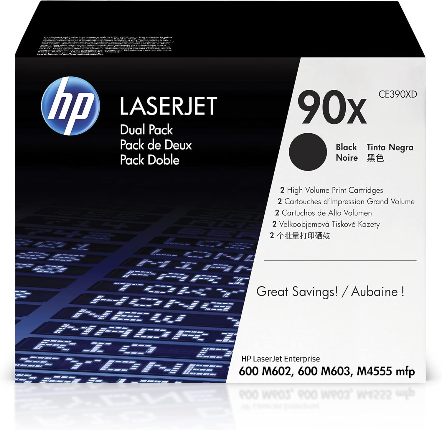 HP 90X Black High-Yield Toner Cartridges (2-Pack) | Works Laserjet Enterprise 600 M602, M603 Series, Laserjet Enterprise M4555 MFP Series | CE390XD