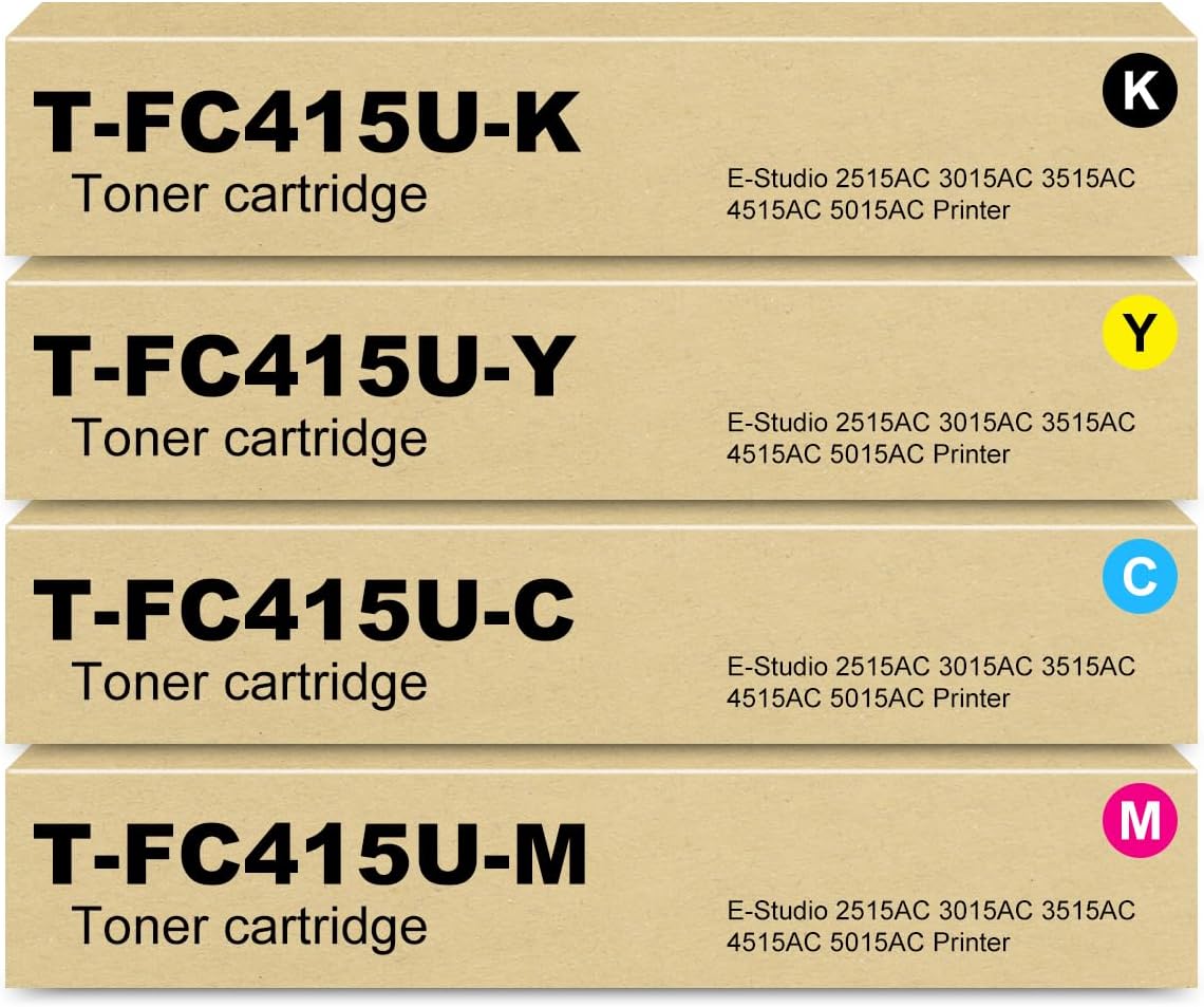Nadhafko TFC415U T-FC415U-K T-FC415U-C T-FC415U-M T-FC415U-Y (4-Pack) Replacement for Toshiba T-FC415U Toner Cartridge for E-Studio 2515AC 3015AC 3515AC 4515AC 5015AC Printer, 4-Pack