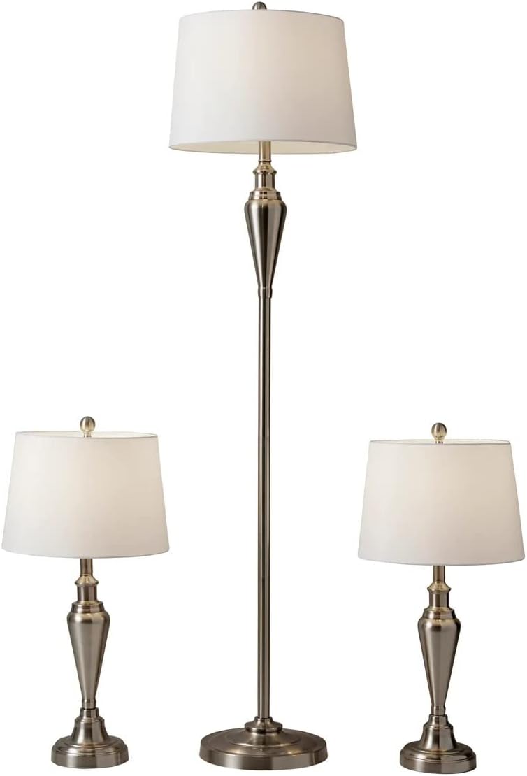Adesso 1583-22 Glendale 3-Piece Floor Lamp Set, 59.5 in./25.5 in., 150W, Brushed Steel/White, 3 Antique Lamps