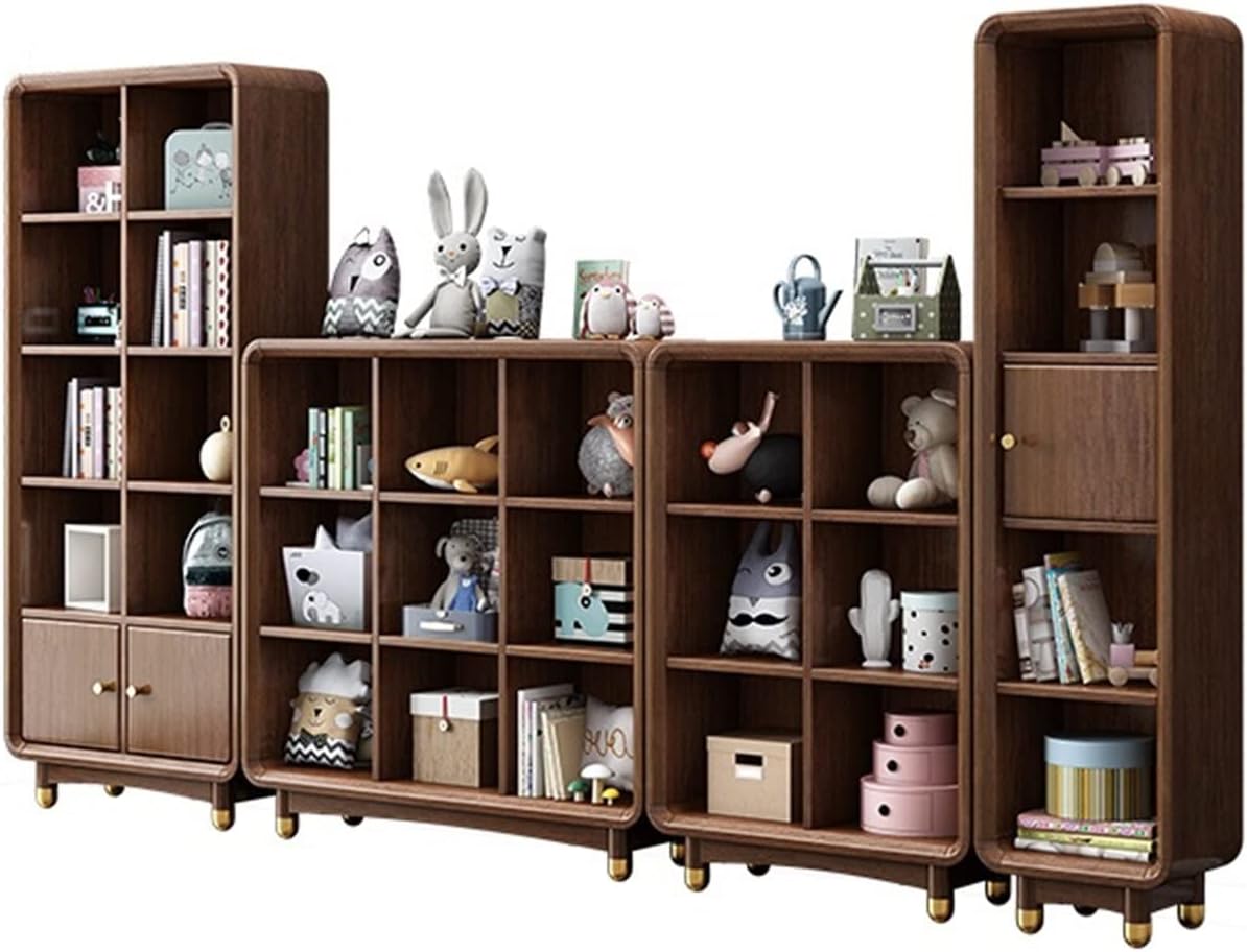 's Walnut Bookshelf, Solid Wood Lattice Storage Cabinet Bookcase for Living Room MINGPING (Color : A+B+C+D)