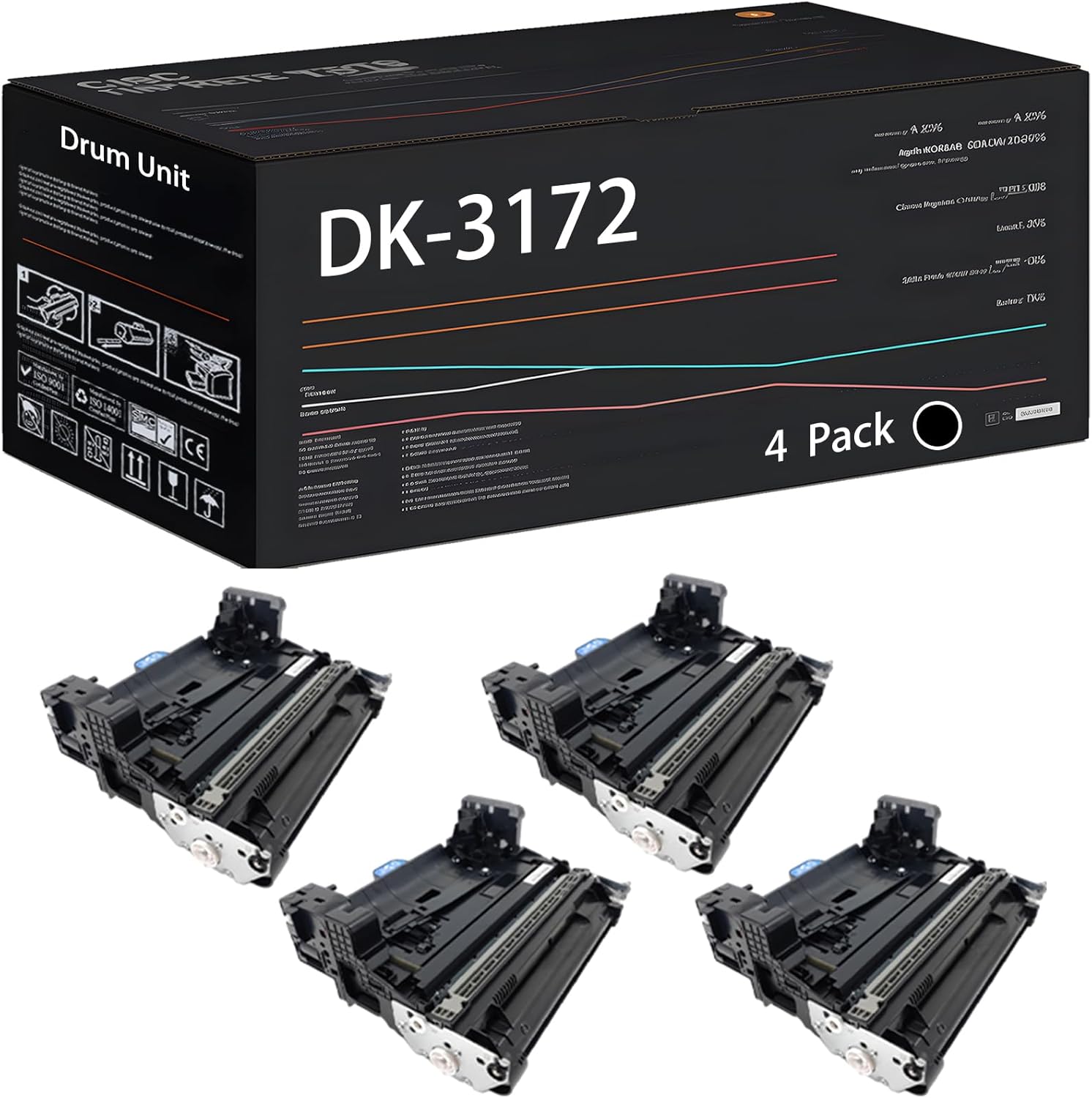 UVUMB Compatible with Kyocera DK-3172 Drum Unit Work for Kyocera ECOSYS M3145idn M3645idn P3045dn P3145dn Printers, with Chip, High Yield 200000 Pages, High-Definition Printing (4 Pack Black)