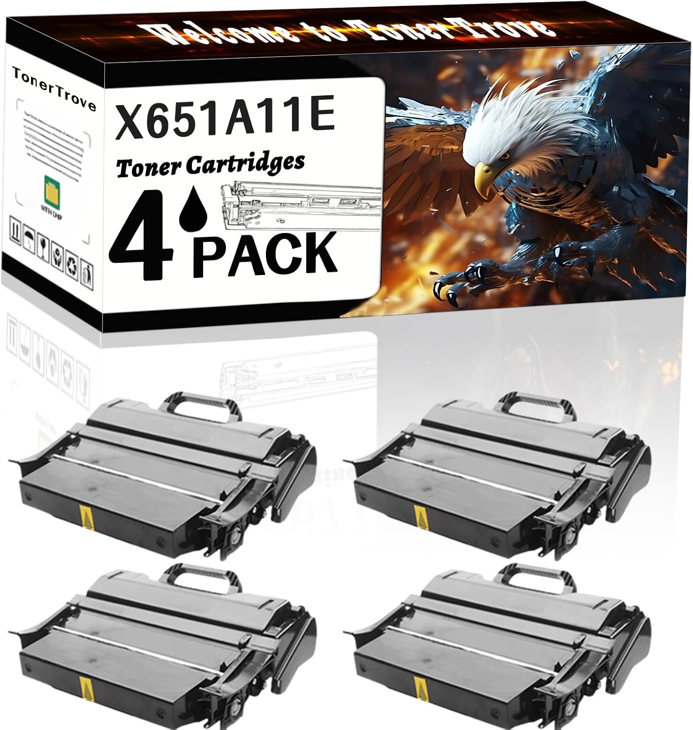 X651A11E Toner Cartridges Compatible for Lexmark X651 X654DE X658DFE X651DE X656 X658DME X652 Printers, Office Printing is Easy Clear Smooth (4 Pack Black)