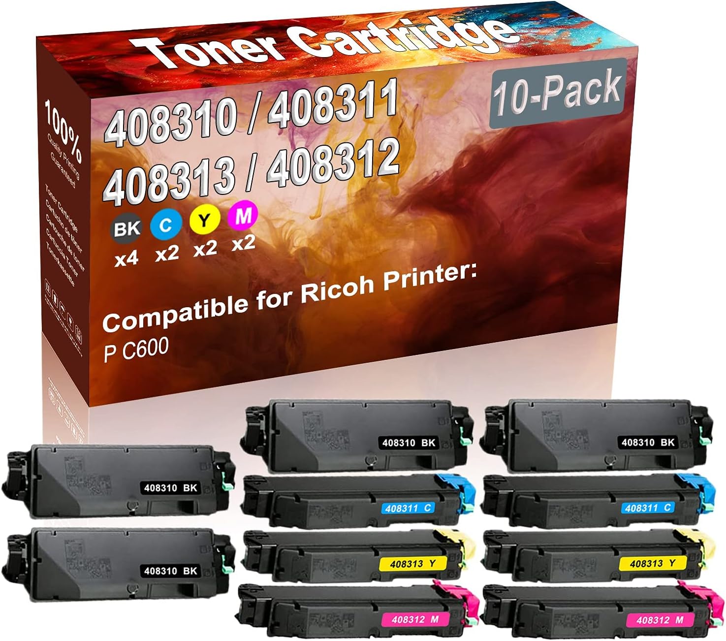 Credibility Store 10-Pack (4BK+2C+2Y+2M) Compatible High Yield 408310 408311 408313 408312 Printer Toner Cartridge use for Ricoh P C600 Printers