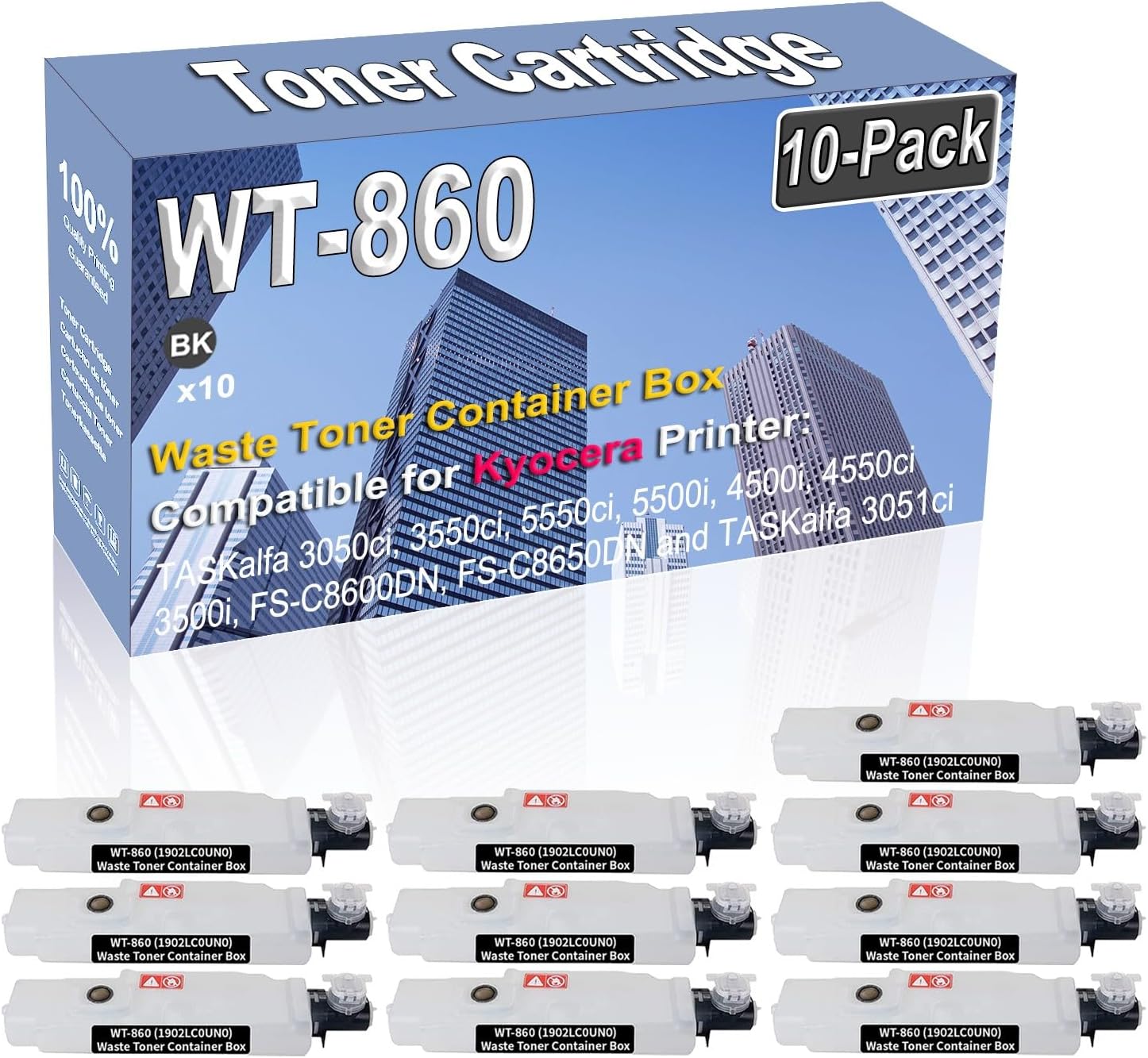 10-Pack Compatible High Capacity WT-860 WT860 (1902LC0UN0) Waste Toner Container Box use for Kyocera TASKalfa 3050ci 3550ci 5550ci 5500i 4500i 4550ci 3500i FS-C8600DN Toner Cartridge (Black)