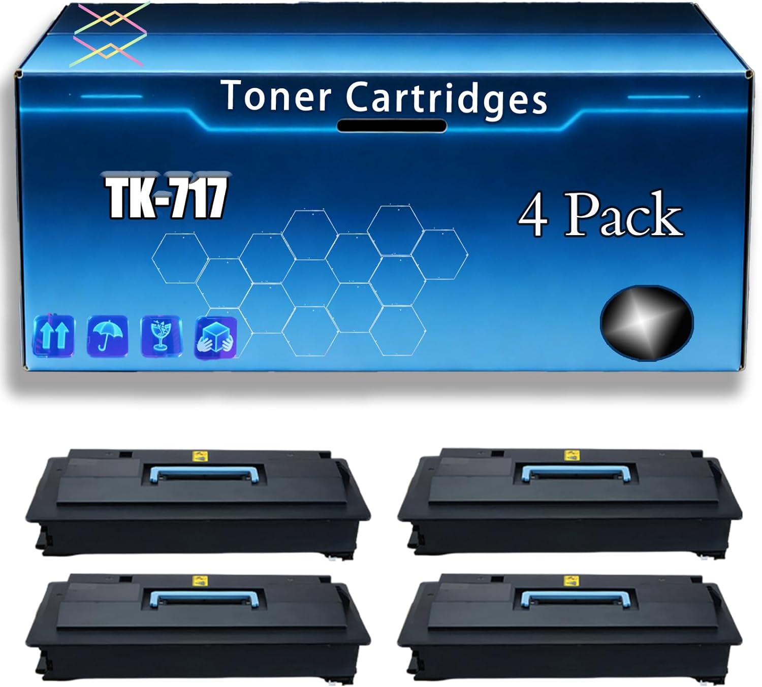 TK-717 Toner Cartridges Compatible for Kyocera KM-3050 KM-4050 KM-5050 TASKalfa 420i TASKalfa 520i Printers, with Chip, Bright Colors Clear Printing (4 Pack Black)