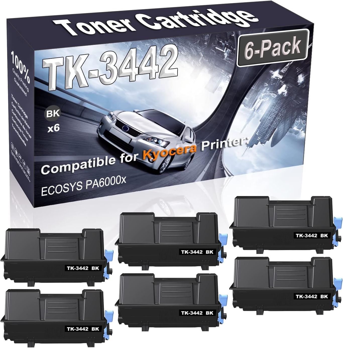 Kolasels 6-Pack (Black) Compatible High Yield TK-3442 TK3442 | 1T0C0T0US0 Printer Cartridge use for Kyocera ECOSYS PA6000x Printer
