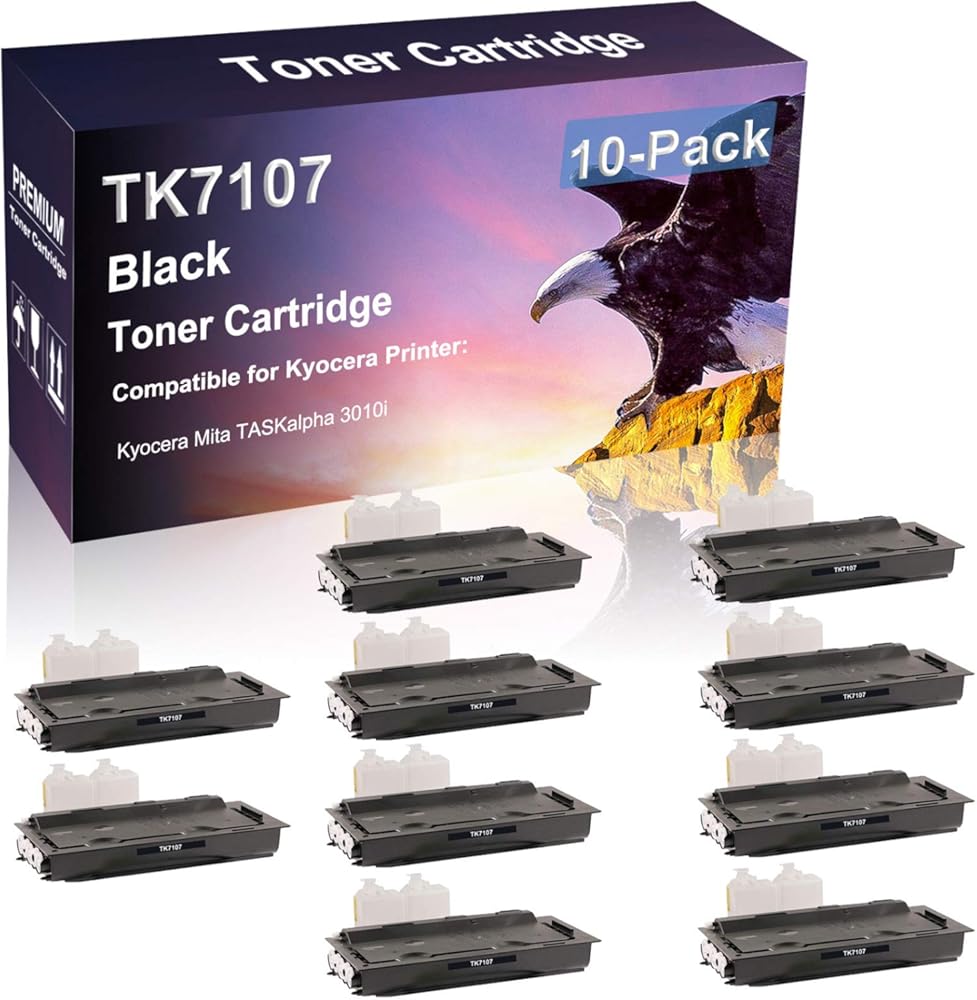 Credibility Store 10 Pack (Black) Compatible High Yield TK7107 Laser Printer Toner Cartridge use for Kyocera Mita TASKalpha 3010i Printer