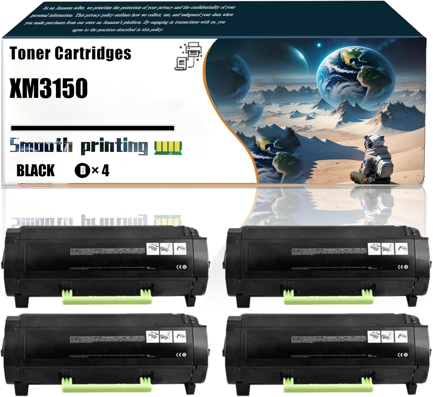 Replacement Parts Toner Cartridges XM3150 Compatible with Lexmark M3150 XM3150 XM3150H Printers, Contains Chip and Clear Printing (4 Pack Black)