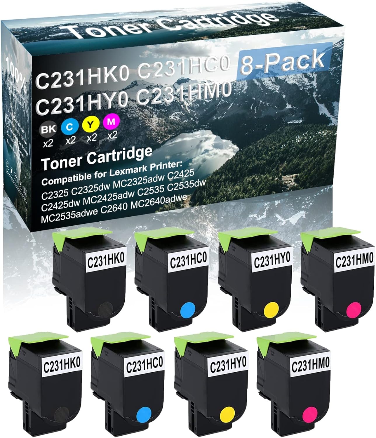 Credibility Store 8 Pack (BK+C+Y+M) Compatible C231HK0 C231HC0 C231HY0 C231HM0 Laser Printer Toner Cartridge High Yield Use for C2325 C2325dw MC2325adw C2425 Printer