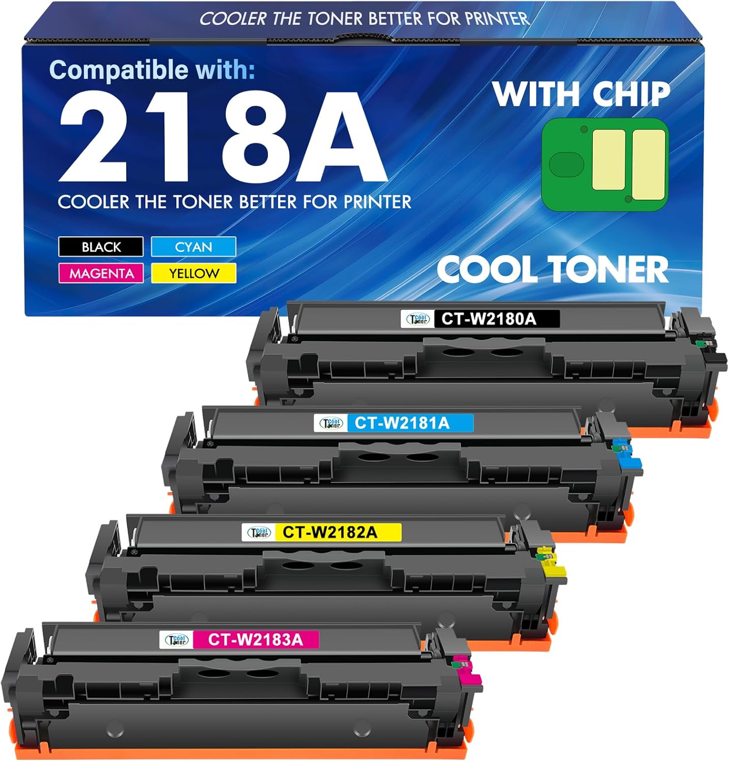 218A 218X Toner Cartridges 4 Pack 3301fdw with Chip Compatible Replacement for HP 218A 218X Color Laserjet Pro MFP 3301cdw 3201dw 3301sdw Printer High Yield Ink Set W2180A (Black Cyan Yellow Magenta)