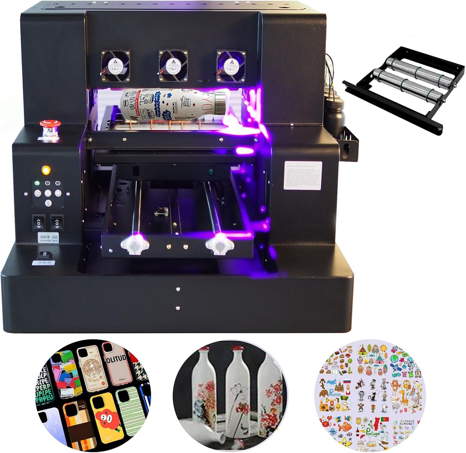 UV Flatbed Printer, A3 XP600 UV Printer, Higher Resolution 5760 * 1440dpi,UV DTF Printer Machine with Bottle Holder for Phone Case Cups Stickers Wood Acrylic Leather ABS PVC
