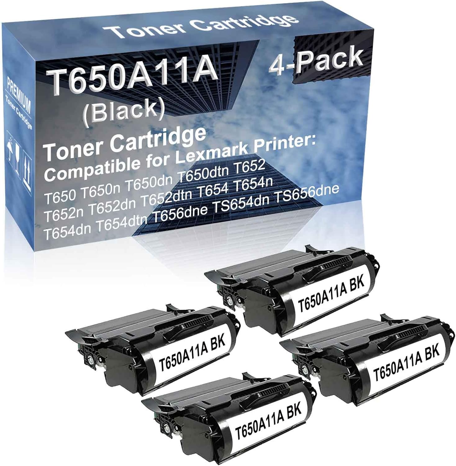 4-Pack Compatible High Capacity T650A11A Toner Cartridge use for T650 T650n T650dn T650dtn T652 Printer (Black)