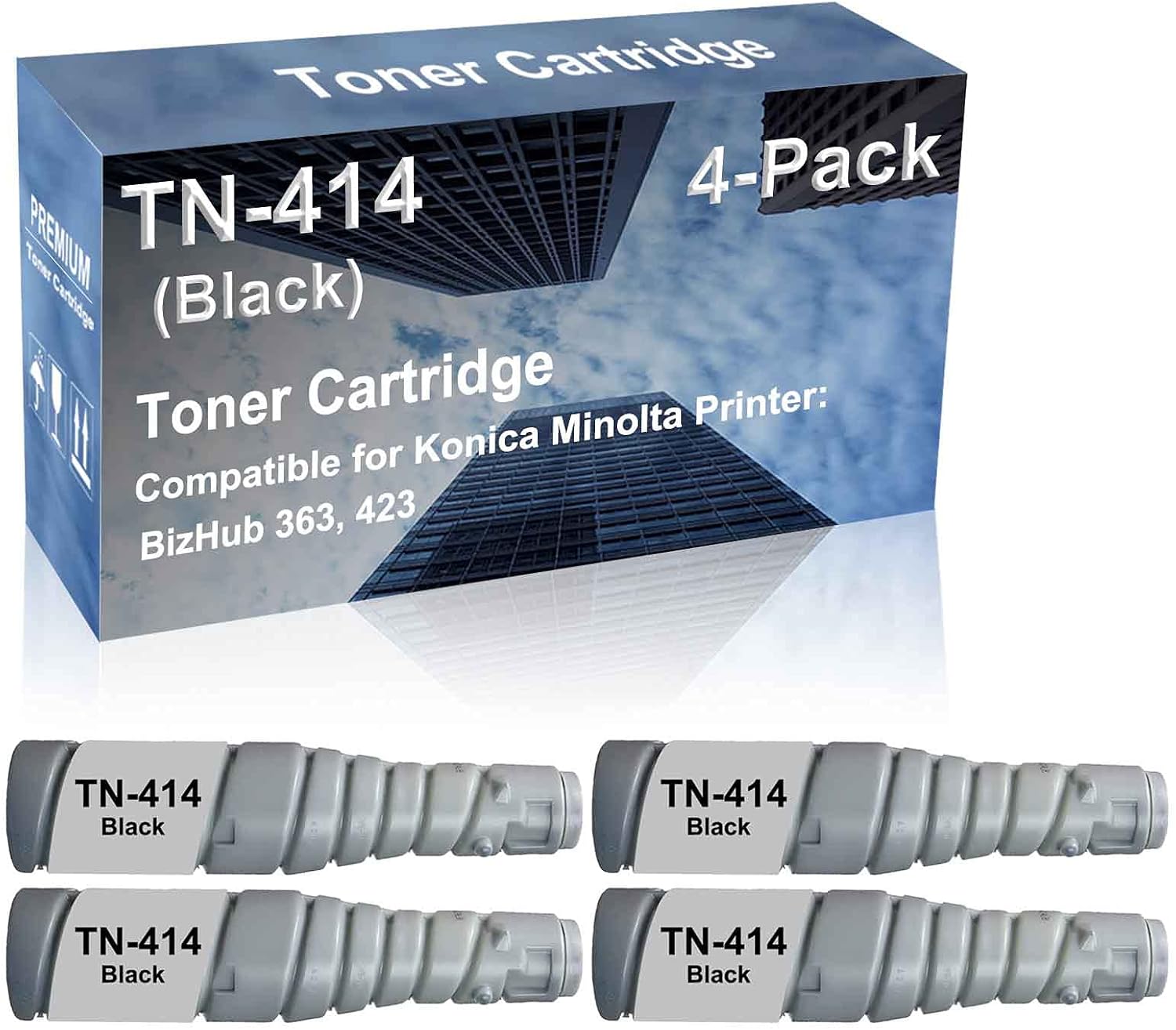 4-Pack Compatible High Yield 363, 423 Laser Printer Toner Cartridge Replacement for Konica Minolta TN414 TN-414 (A202030) Printer Cartridge (Black)
