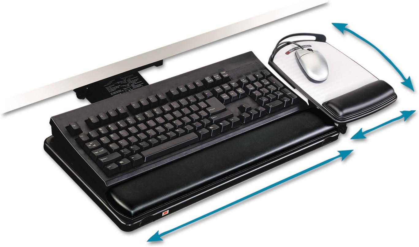 3M Knob Adjust Keyboard Tray With Highly Adjustable Platform, Black