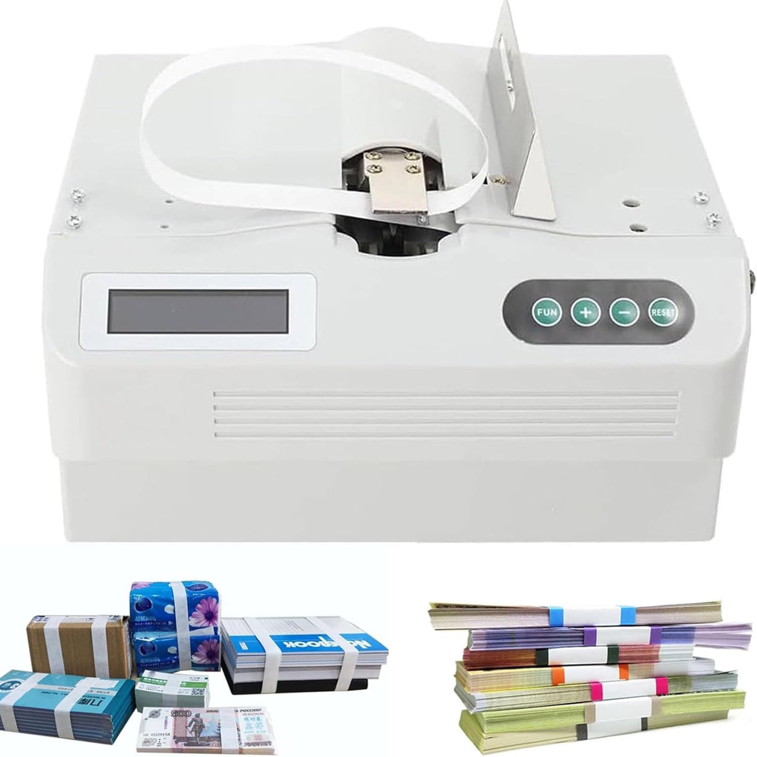 guoyjmm Cash Bundling Machine, Intelligent Induction Automatic Paper Tape Binding Machine, Currency Strapping Machine, with Counting Function, Document and Receipt Binding Machine