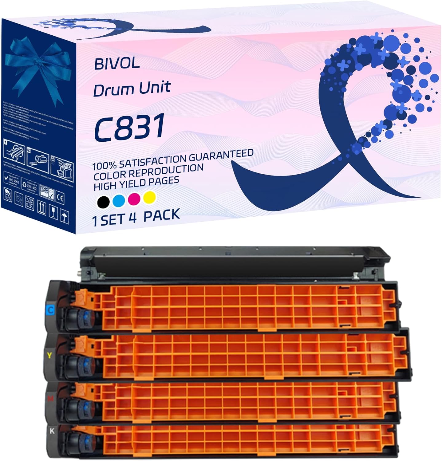 BIVOL C831 Drum Unit Compatible for Okidata OKI C811dn C831dn C831cdn C841 Printers, with Chip, High Yield 30000 Pages, Vivid Colors (Multicolor)