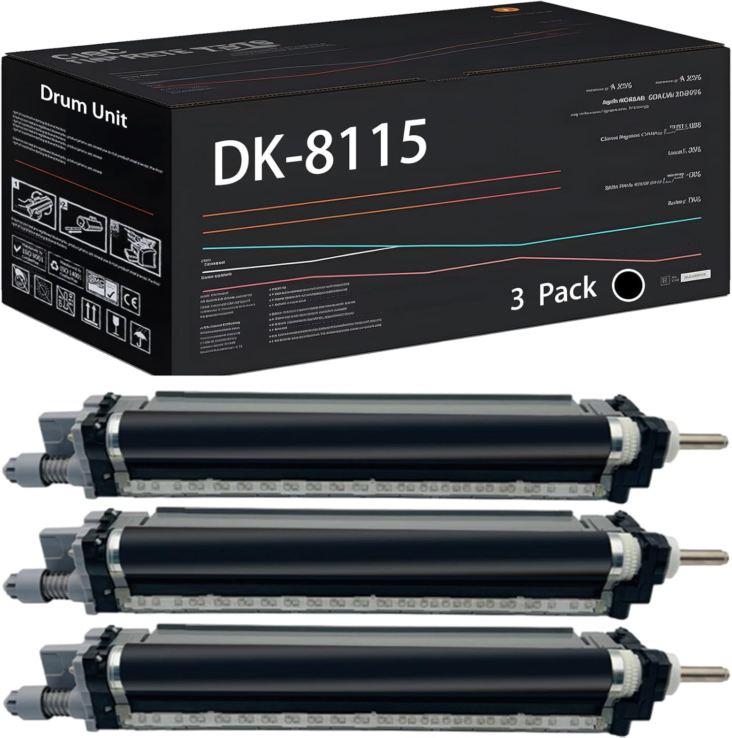 UVUMB DK-8115 Drum Unit Compatible for Kyocera ECOSYS M8124cidn M8130cidn Printers, with Chip, High Yield 80000 Pages, High-Definition Printing (3 Pack Black)