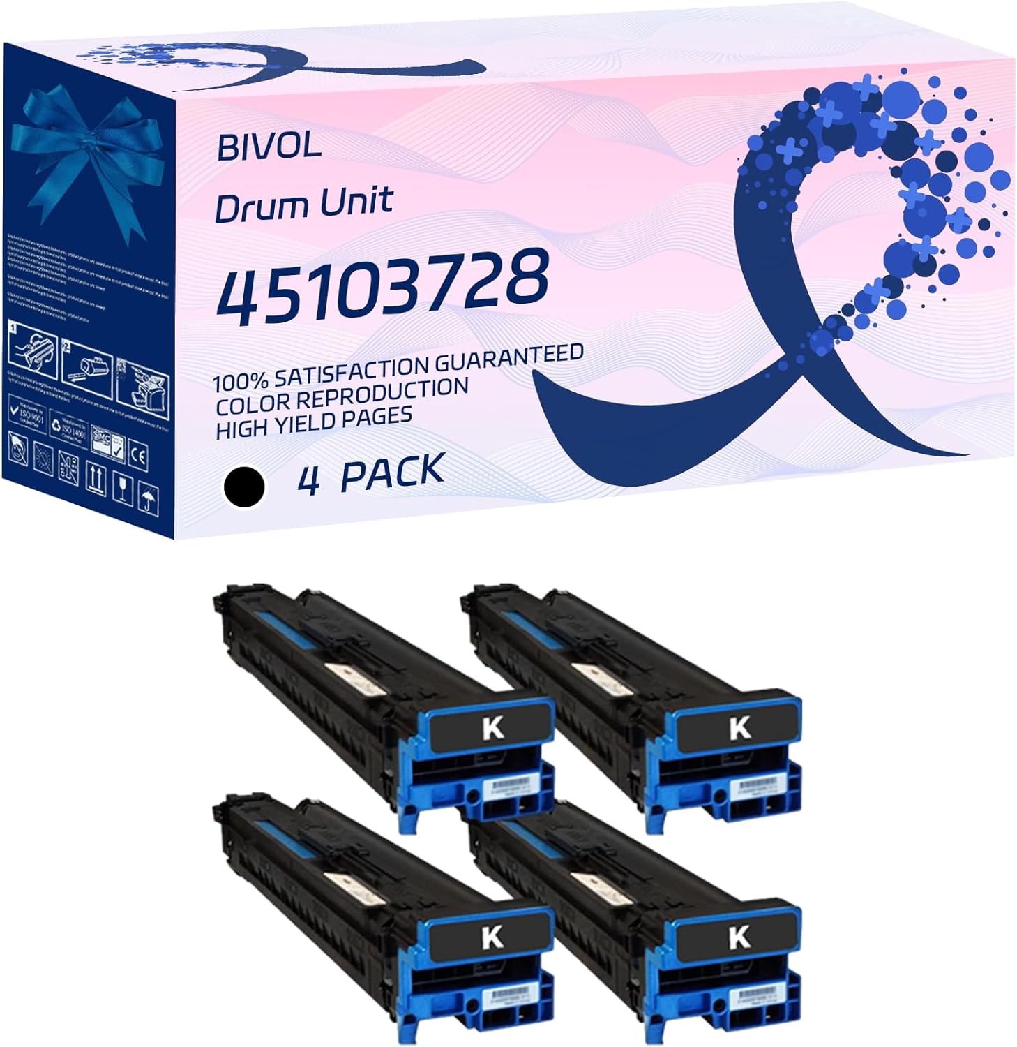 BIVOL 45103728 Drum Unit Compatible for Okidata OKI C911dn C931DN C941dn Printers, with Chip, High Yield 50000 Pages, Vivid Colors (4 Pack Black)